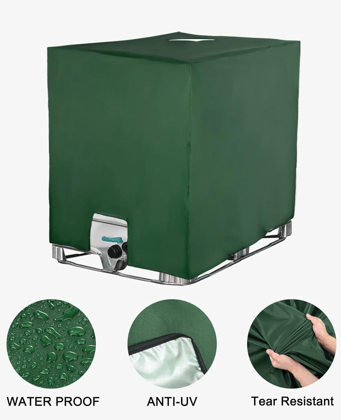 Pokrywa zbiornika IBC, akcesoria do beczek na deszczówkę do zbiornika na wodę 1000l, pokrywa pojemnika na zbiornik IBC, plandeka chroniąca przed promieniowaniem UV plandeka na zbiornik na wodę deszczową, pokrywa pokrywy IBC, 120 x 100 x 116 cm (zielony)