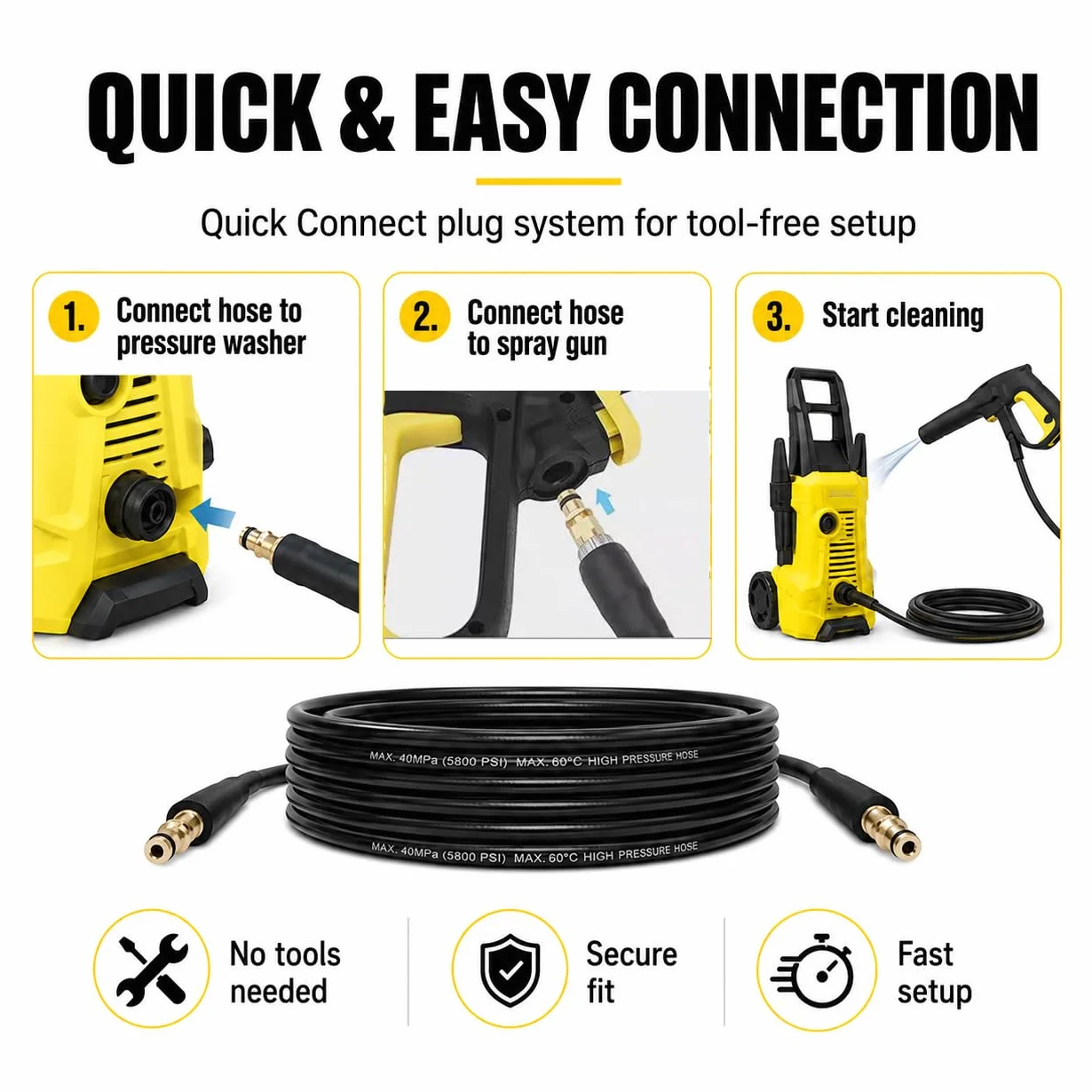 Wąż wysokociśnieniowy do myjki wysokociśnieniowej Kärcher K2, K3, K4, K5, K6, K7, wąż przedłużający, system wtykowy Quick Connect, 15 m