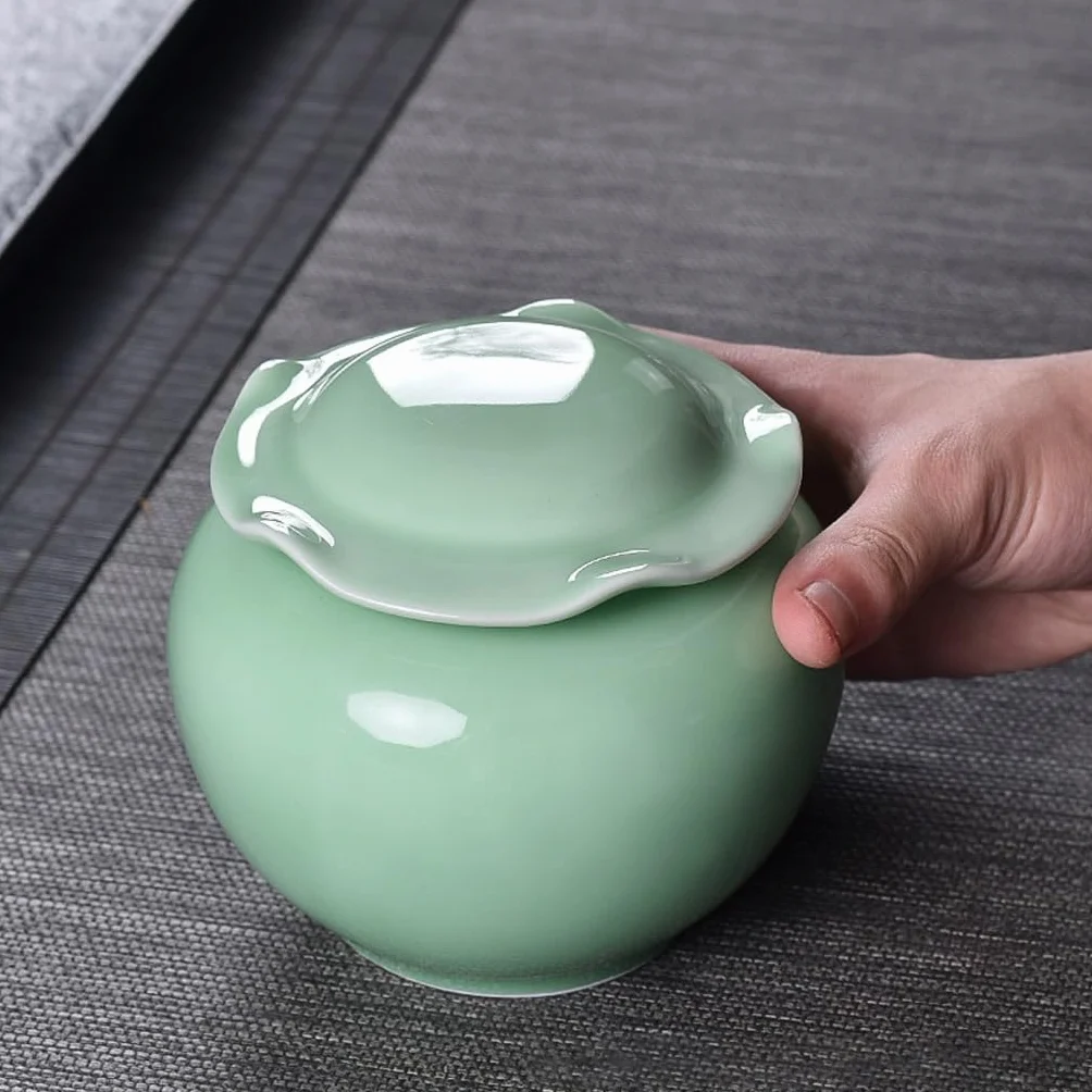 XYNSNDB Pojemnik na herbatę Puszka na herbatę z liści seledynowych, zamknięta puszka na herbatę, puszka do przechowywania, ceramiczny zestaw do przechowywania herbaty w gospodarstwie domowym Zestaw do