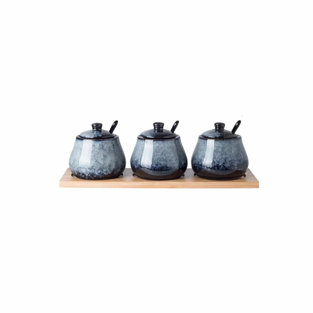JIY-Spice Garnki ceramiczne przyprawy słoik kuchenny artykuły gospodarstwa domowego shaker przyprawy zestaw przyprawowy butelka kostium trzyczęściowy (rozmiar : F)