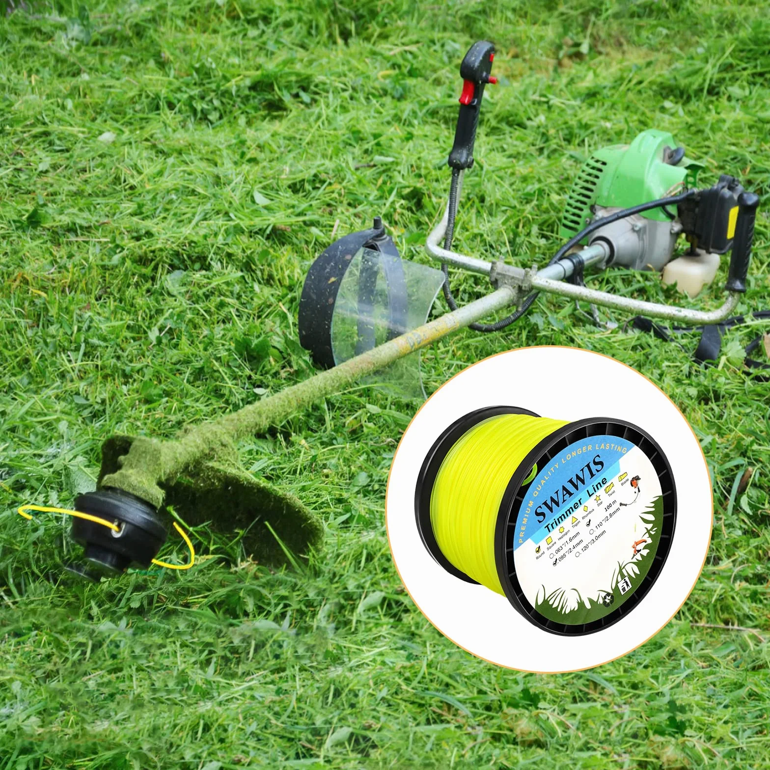 SWAWISŻyłka zapasowa do podkaszarki 2,4 mm/100 m, nylonowa, dla trawy lub ogrodu, żółta