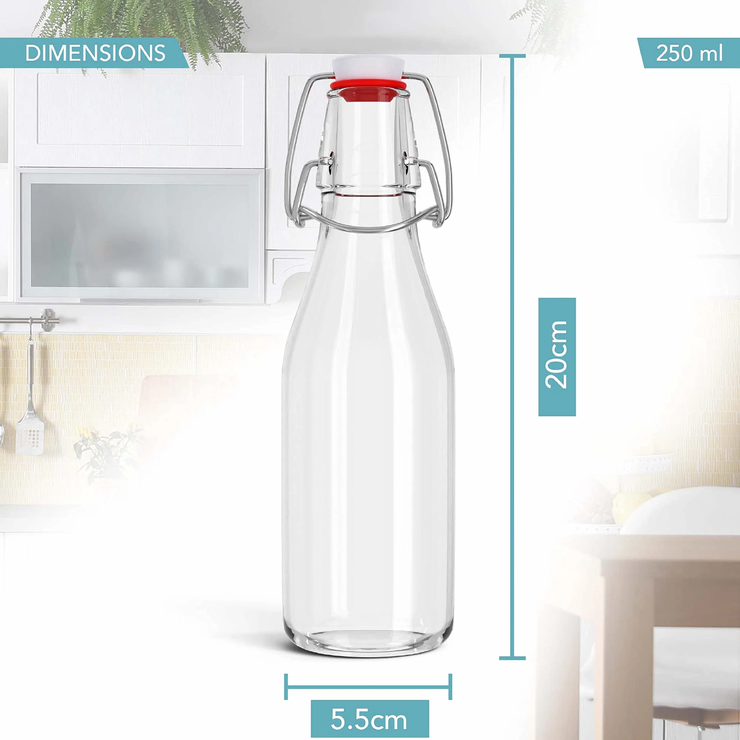 HEFTMAN Szklane butelki z korkami, 250 ml, 6 sztuk, przezroczyste butelki do warzenia piwa z hermetycznymi korkami na wino, przyprawy, napoje, olej, ocet, kombucha i wodę, 6 szt. (250 ml)