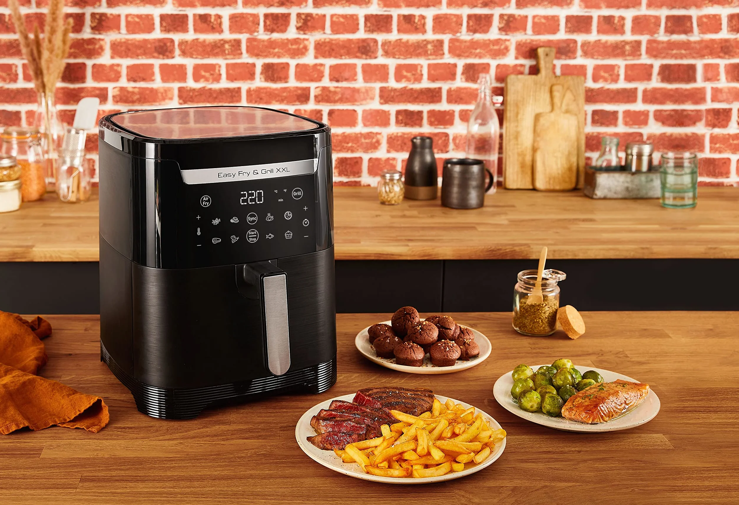 TEFAL EY8018 Easy Fry&Grill XXL Frytkownica beztłuszczowa/ grill 2w1, 6,5l pojemności, wkładka flexcook 2 dania jednocześnie, smażenie bez oleju, 70% oszczędności energii, 8 programów, 8 osób, czarna