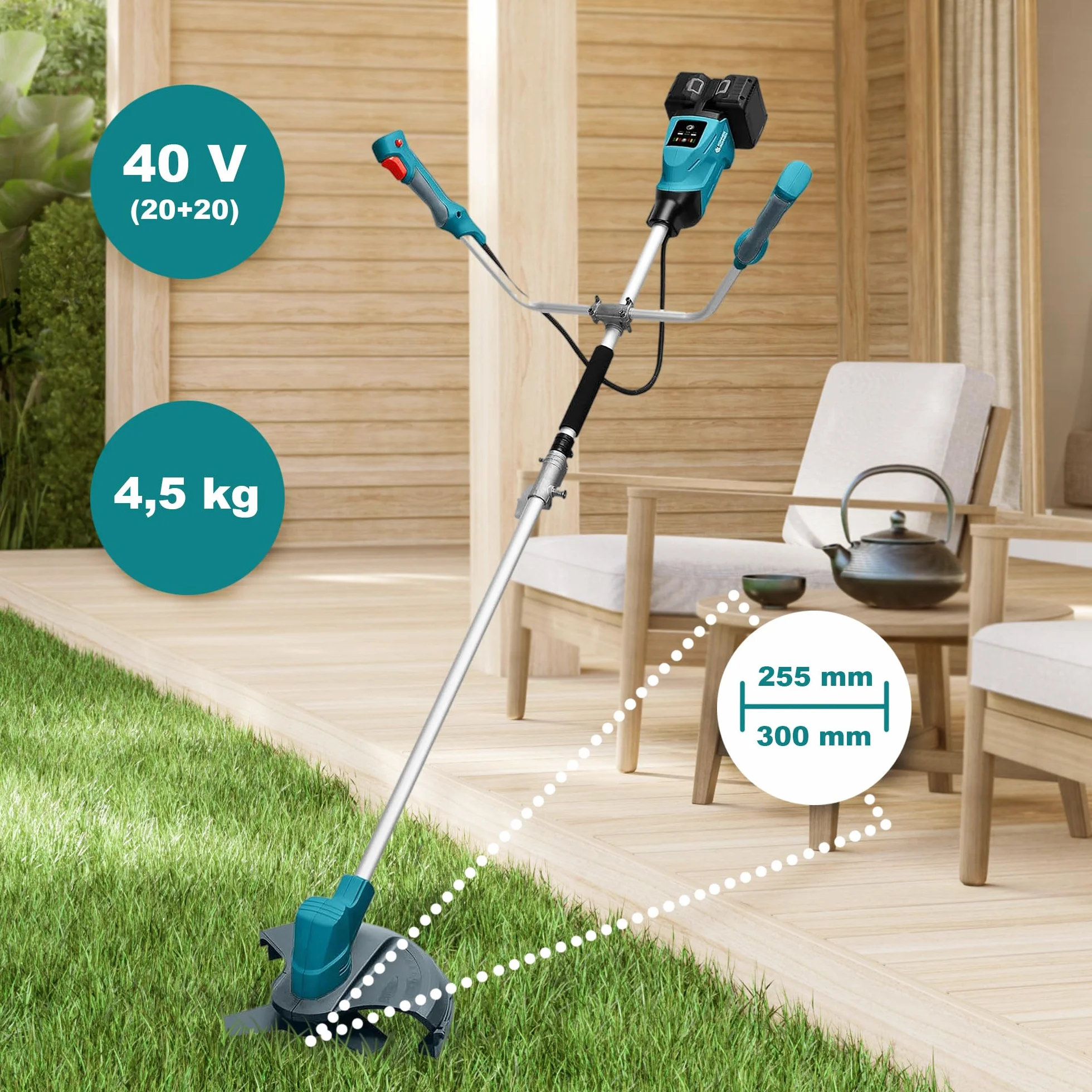 K&S Könner&Söhnen Zestaw Akku-Rasentrimmer KS BCT-40V, Nennspannung 40 (20+20), Messer 3 Zähne, Schnittdicke 2 mm, + Ladegerät für Li-Ion Akku KS C35A-2 + Li-Ion Akku 20V KS 20V4-1 (2 szt. )),Akku