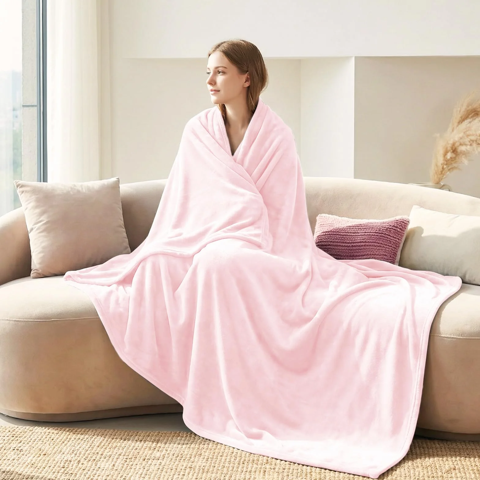 CozyLux Koc polarowy 220 x 240 cm, koc na łóżko 2-osobowe 240 x 220 cm, duży rozmiar narzuta na sofę, ciepły i miękki koc pluszowy, 220 x 240 cm różowy