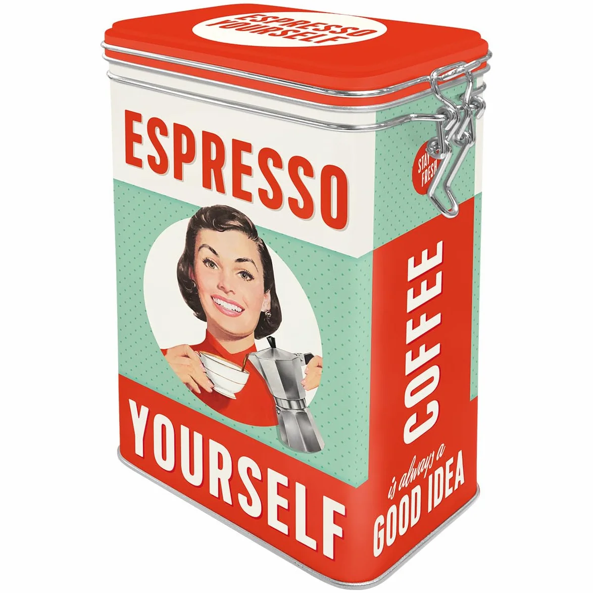 Nostalgic-Art Retro puszka na kawę, 1,3 l, Espresso Yourself – Pomysł na prezent dla miłośników kawy, metalowy pojemnik z pokrywką aromatyczną, Styl vintage