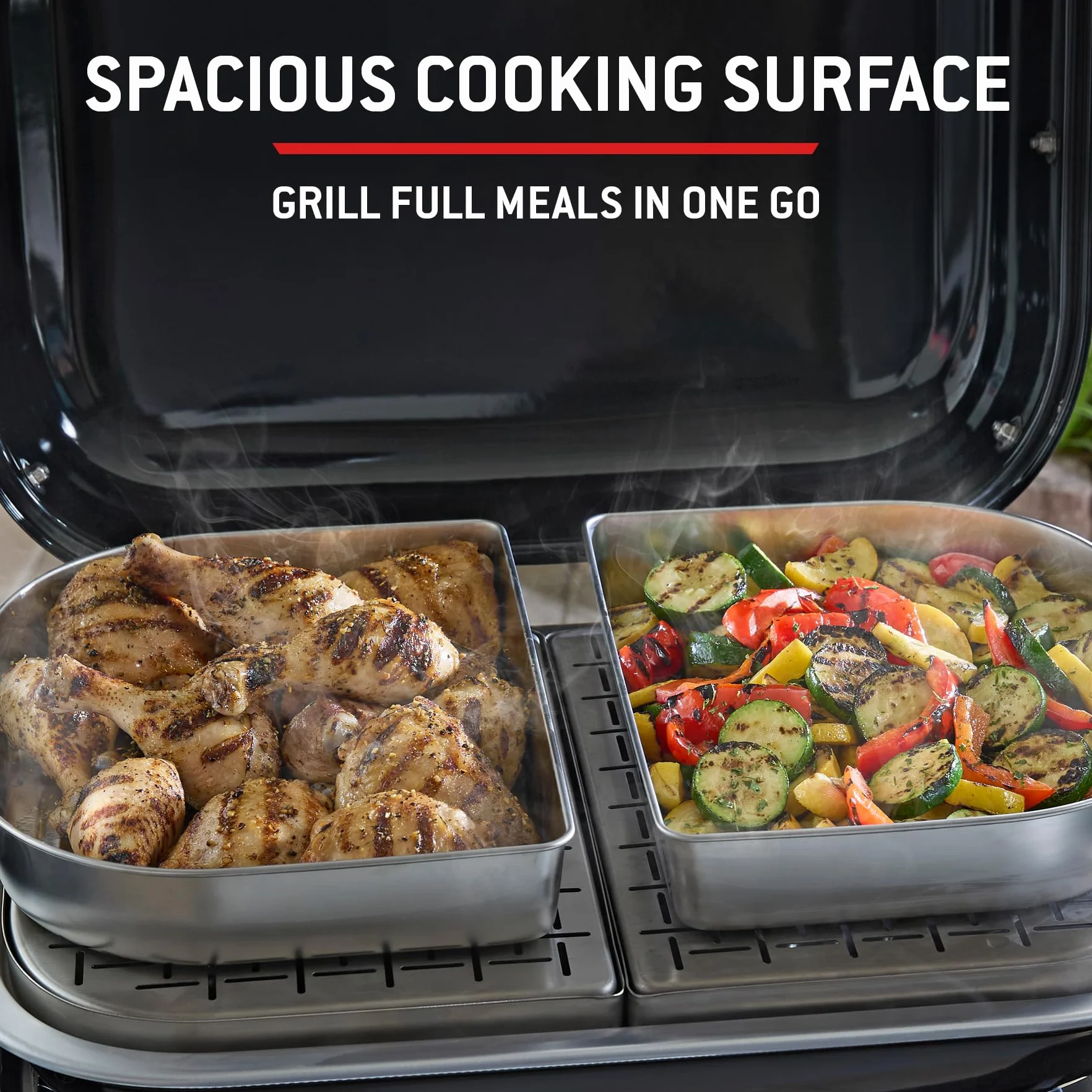 Weber Lumin Compact Przenośny Kompaktowy Grill Elektryczny, do 315 °C, z Termometrem w Pokrywie, Ruszty z Emaliowanego Żeliwa, Powierzchnia Grillowania 43 X 32 cm, Czarny (1502044)