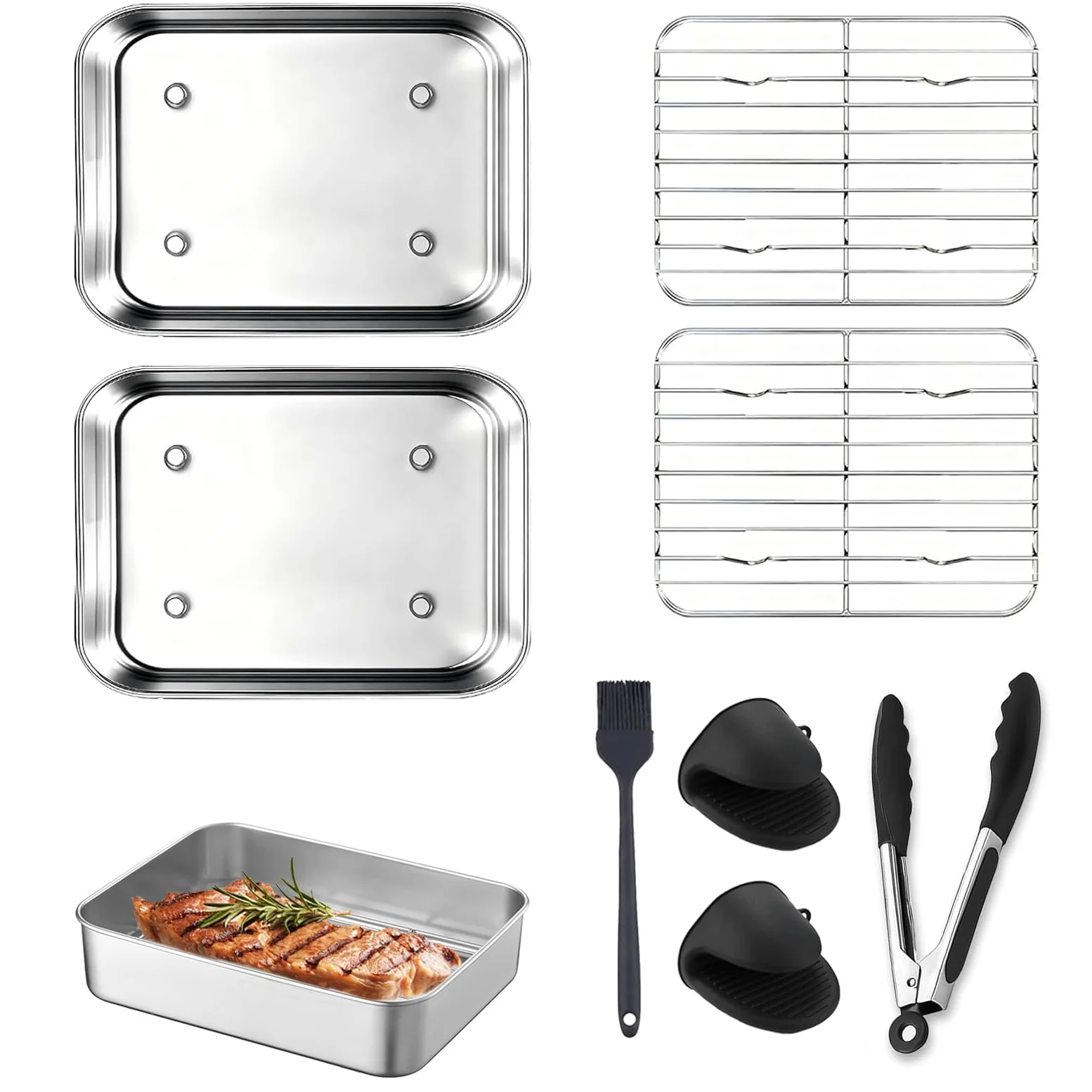 Naczynie do zapiekania ze stali nierdzewnej, 7-częściowy zestaw akcesoriów Airfryer, kompatybilne z Ninja AF400EU AF451EU AF500EU DZ400EU, 2 x naczynie do pieczenia ze stali nierdzewnej, 2 x ruszt do