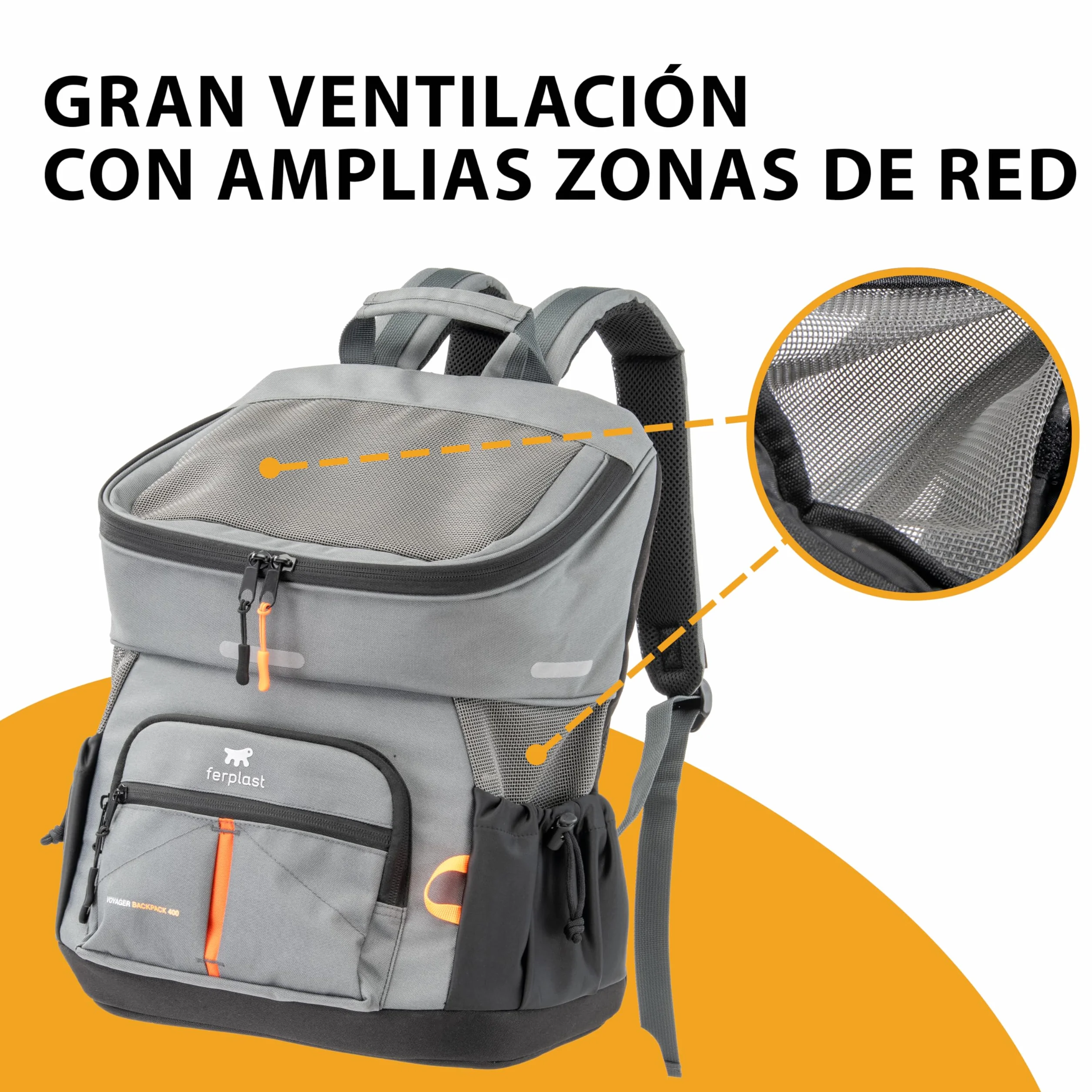 Ferplast Plecak dla psa VOYAGER BACKPACK, torba na zakupy dla kota, torba na psy, szeroki otwór, regulowane paski, pasek bezpieczeństwa, z poduszką, maks. 10 kg, 29 x 21 x 36 h, szary