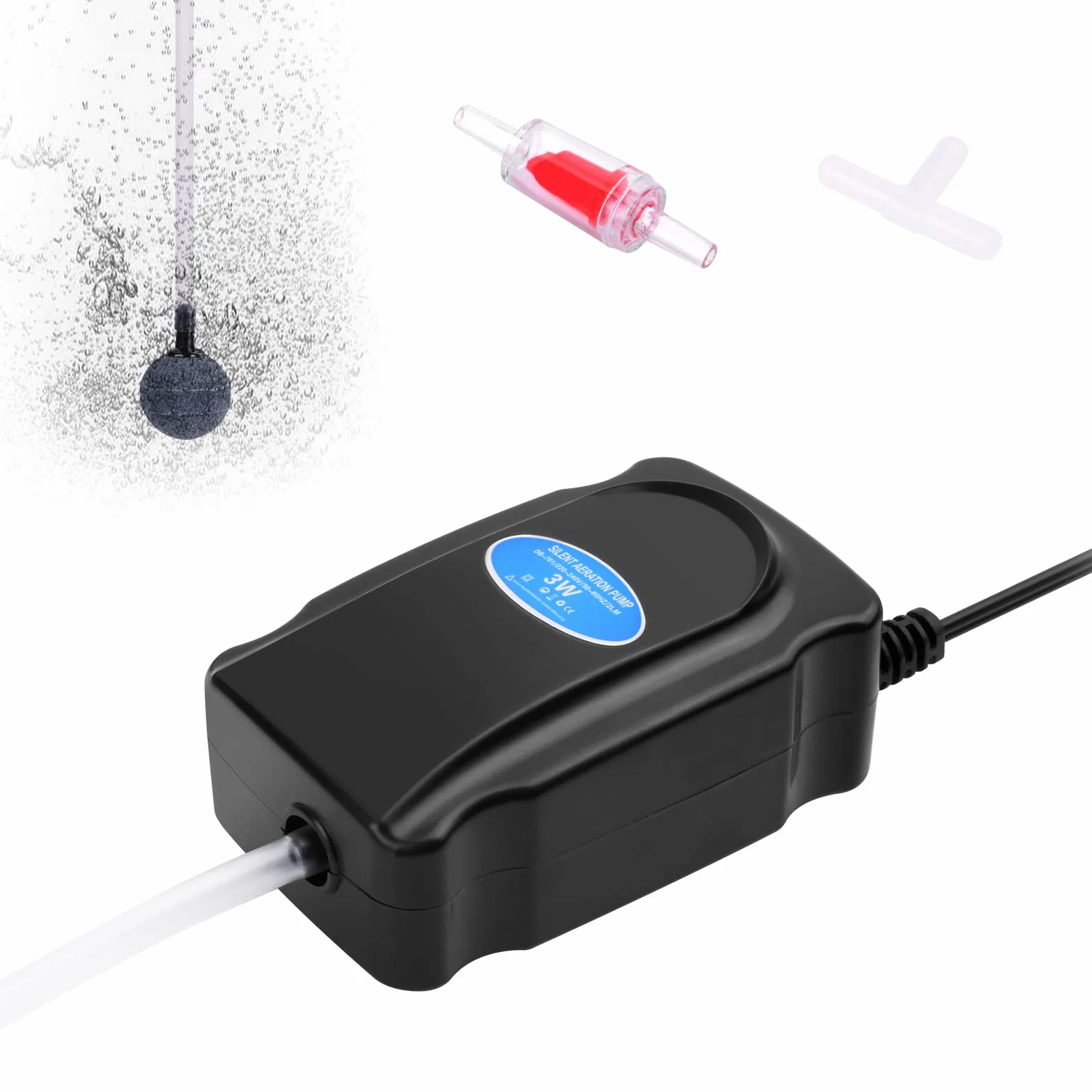 Flintronic Pompa powietrza do akwarium cicha tlenowa z zaworem zwrotnym zestaw 5-300 l