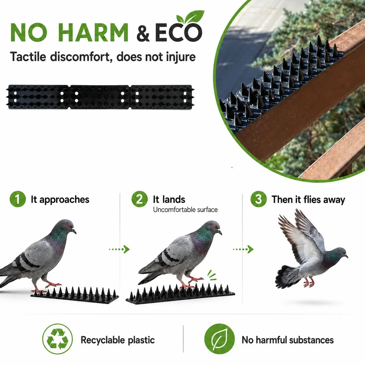 TodayEco – Plastikowy Odstraszacz przeciw gołębiom 1,2 m – 4 elastyczne listwy 30 cm | Kolce na ptaki do balkonów, parapetów i zadaszeń | No Harm – Bezpieczny, Trwały i Elastyczny