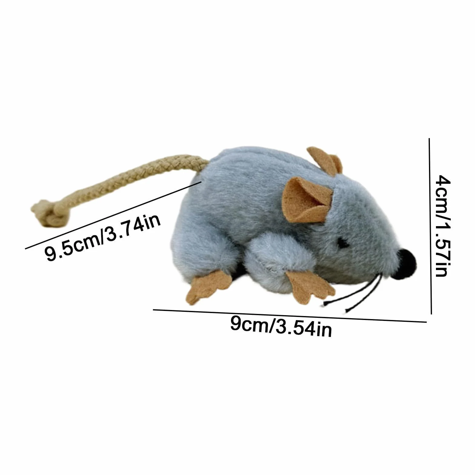 Plush Cat Mouse Toy, realistyczny ruchomy ogon, interaktywny rozmiar, system stymulacji zwierząt domowych, miękki materiał, akcesoria do wzbogacenia kota, wewnątrz i na zewnątrz, do użytku na