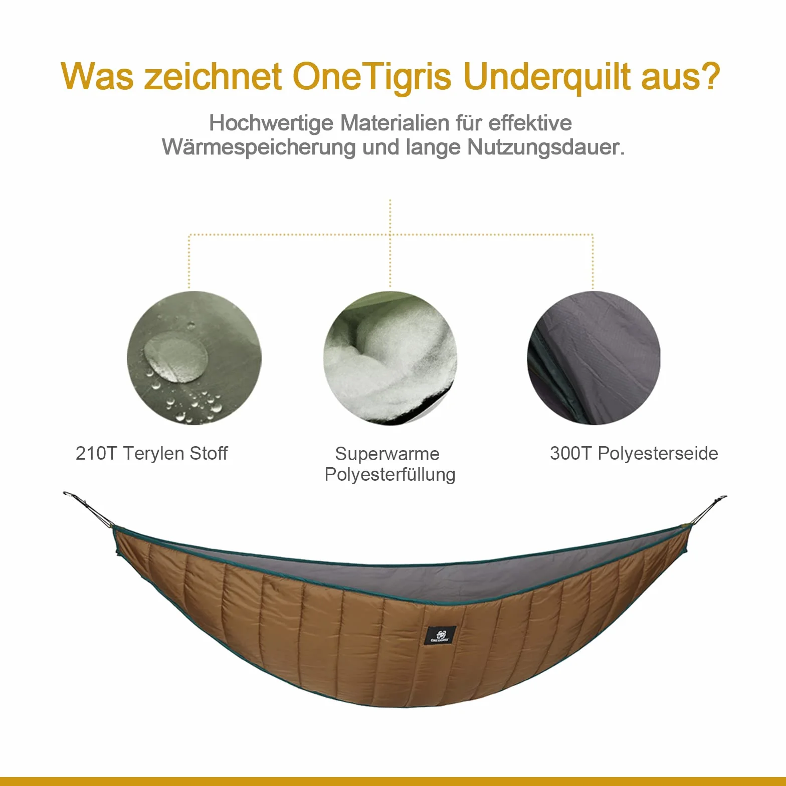 OneTigris Hideout Hamak 280 x 120 cm brązowy (coyote braun) ultralekki mata pod hamak ochrona cieplna na wędrówki kemping