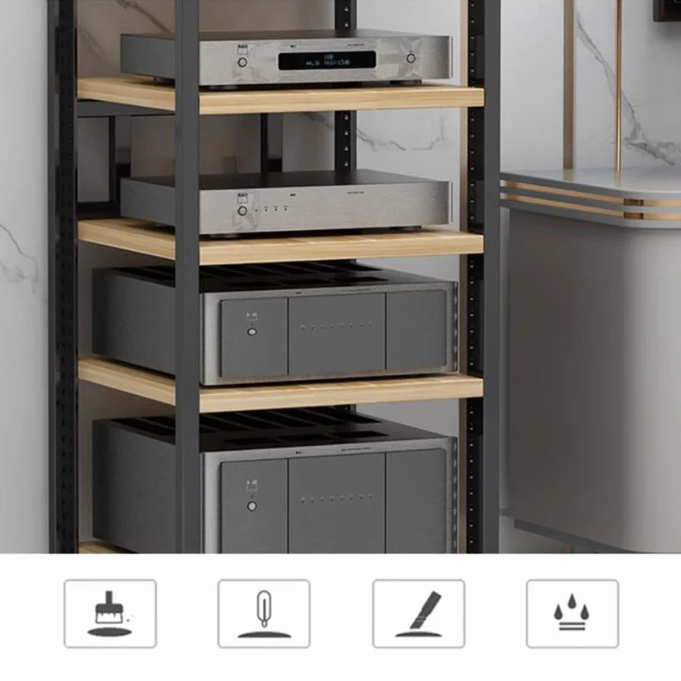 Regulowany 3-poziomowy drewniany stojak gramofonowy – wolnostojąca wieża audio HiFi z półkami na płyty winylowe i komponenty stereo – idealny stojak na nośniki AV dla audiofilów