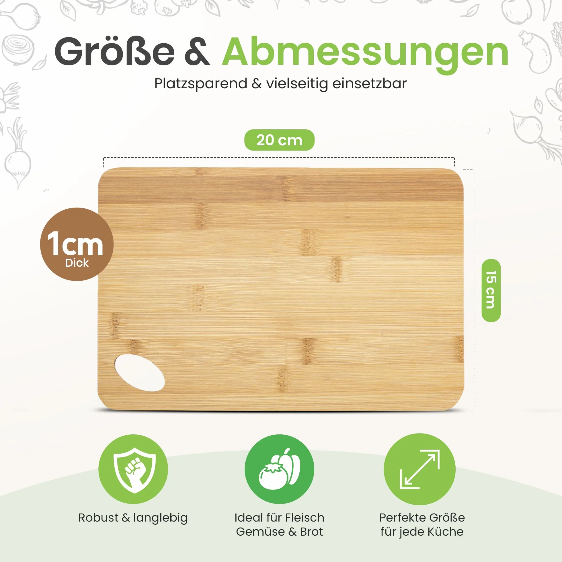 Deska do krojenia z bambusa 30x20 cm – duża drewniana deska do krojenia, do użytku z obu stron z otworem na uchwyt, trwała drewniana deska kuchenna na śniadanie, owoce i przekąski