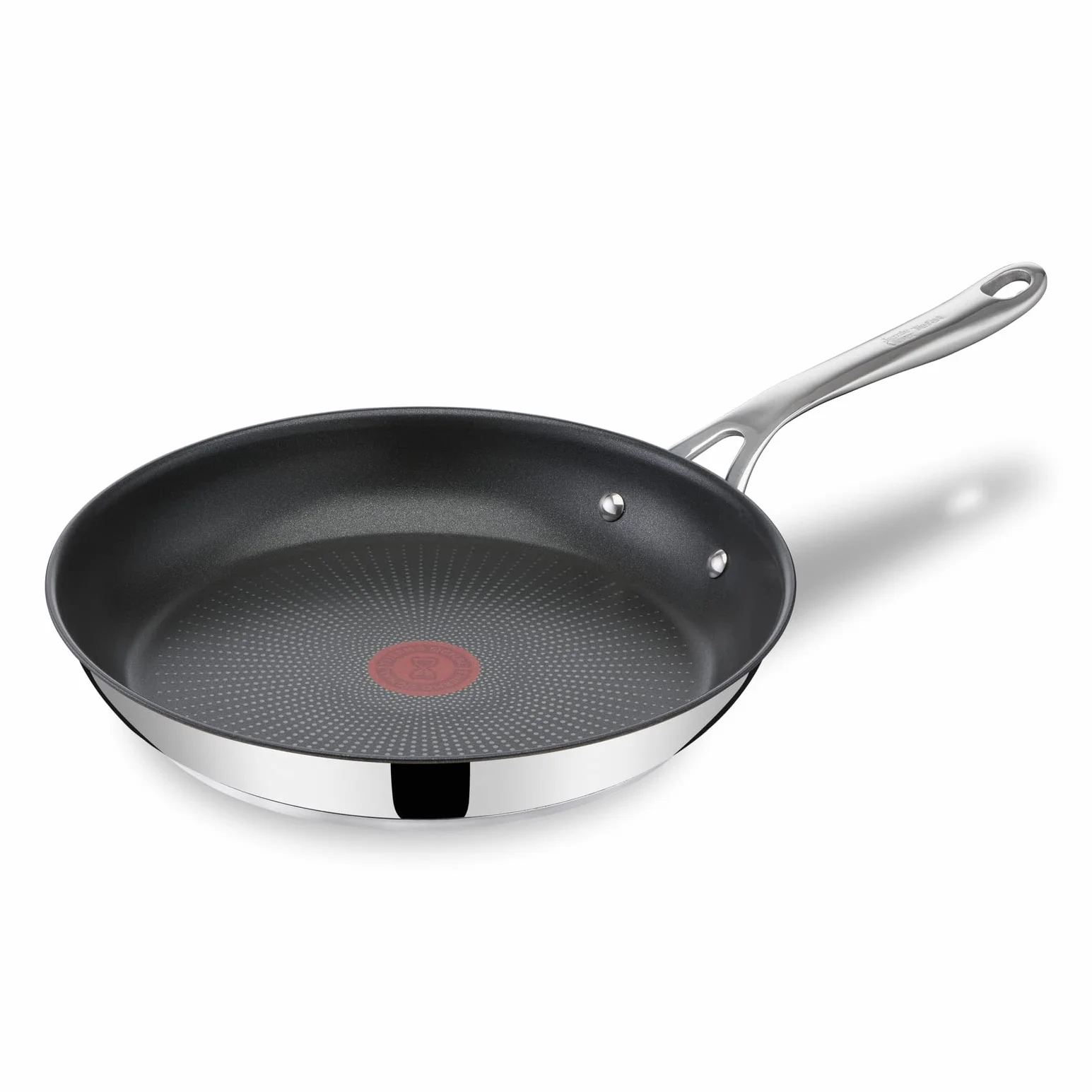 TEFAL E30406 Jamie Olivier Cooks Direct Patelnia 28 cm, stal nierdzewna, nieprzywierająca powłoka wzmocniona tytanem, wskaźnik Thermo Signal, nitowany uchwyt, do wszystkich kuchenek, srebrny/czarny