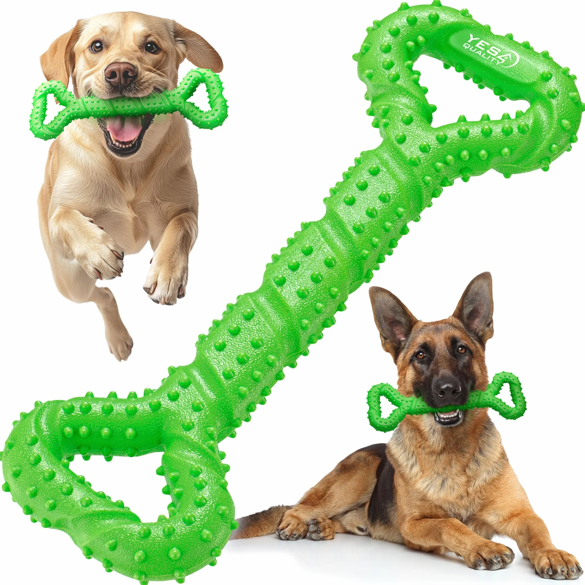 Yes4Quality - Dog Chew Toy - 33 cm, Green - Tough Bone Toy for Aggressive Chewers - Mentally Stimulating Pet Enrichment Toy to Keep Dogs Busy