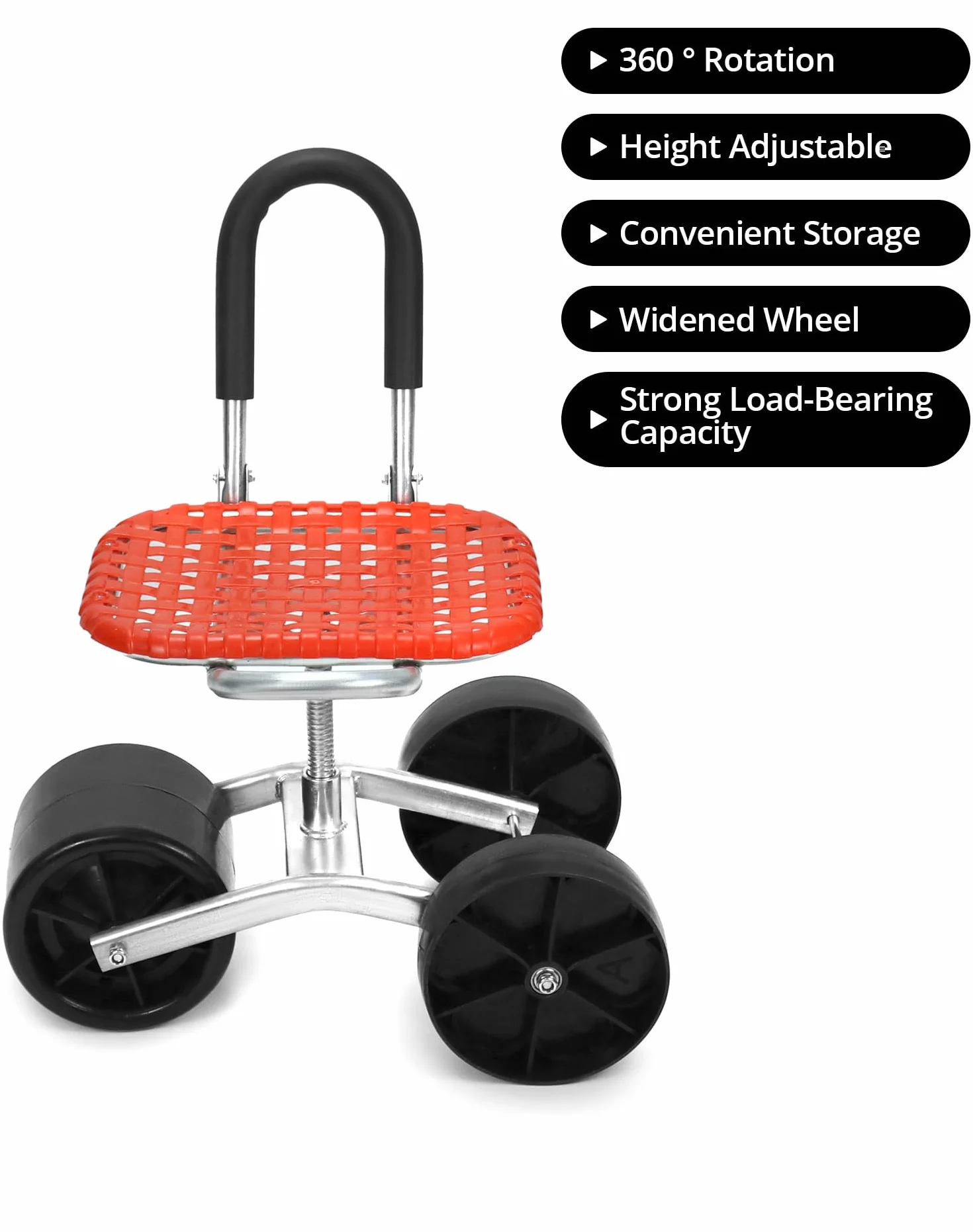 QWORK® Taboret ogrodowy na kółkach, rolowane siedzisko do ogrodnictwa, obracane o 360 °, czerwone, z regulacją wysokości, do użytku domowego i ogrodowego