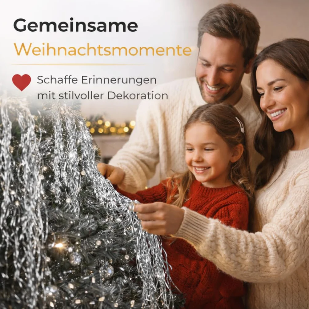 MERRYXMAS Lametta na Adwent i Boże Narodzenie jako dekoracja i ozdoba choinki i świętopietrza (srebrna)