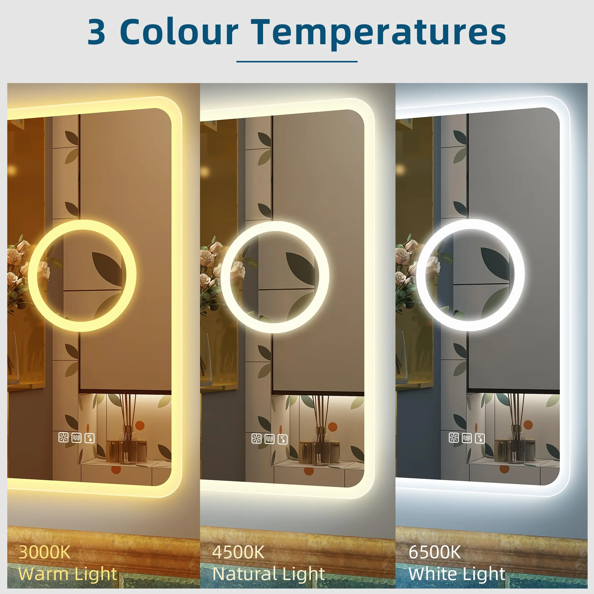 STARLEAD Lustro łazienkowe LED z Bluetooth i lupą 5x, 70 x 100 cm, z oświetleniem, odparowywanie, ściemnianie, 3 temperatury barwowe, funkcja pamięci, IP44, szkło hartowane