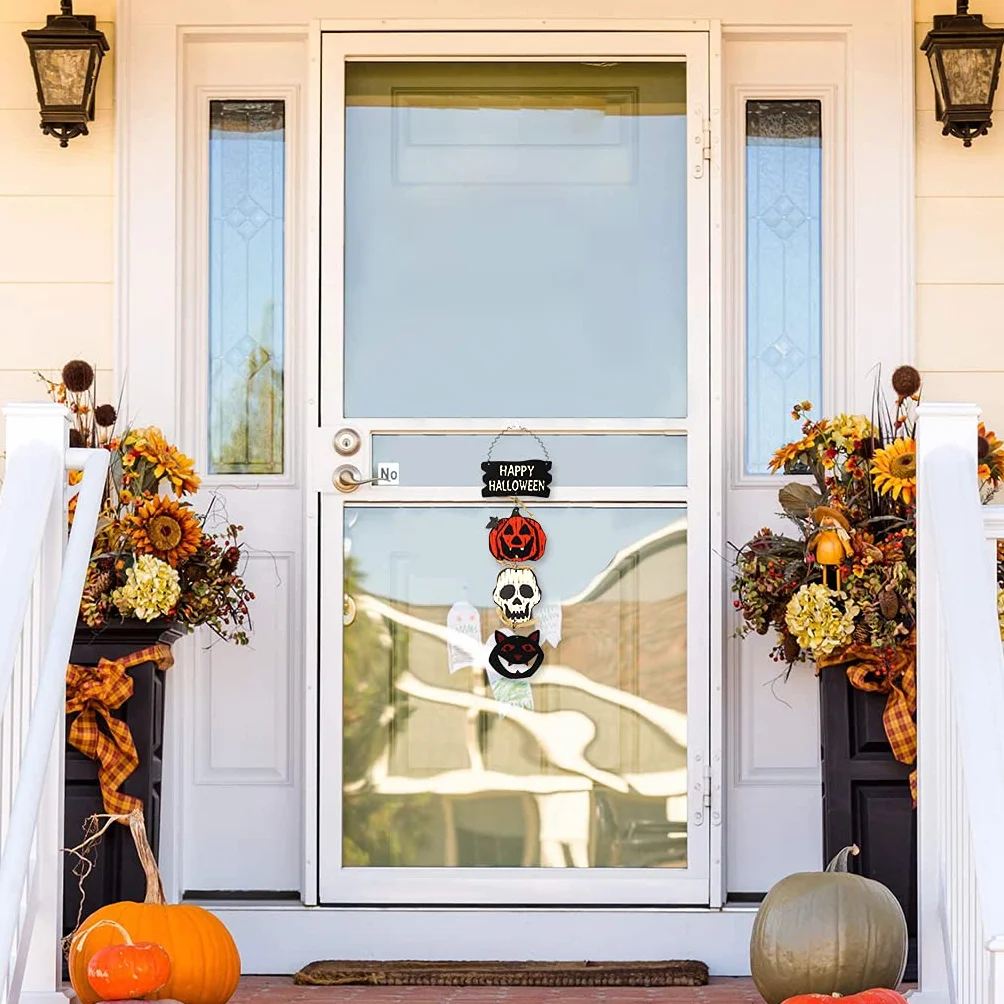 Alnicov Halloweenowy wiszący znak powitalny na drzwi, Happy Halloween drewniana tablica tablica znak dekoracja do domu biura szkoły na zewnątrz nawiedzony dom dekoracje na Halloween
