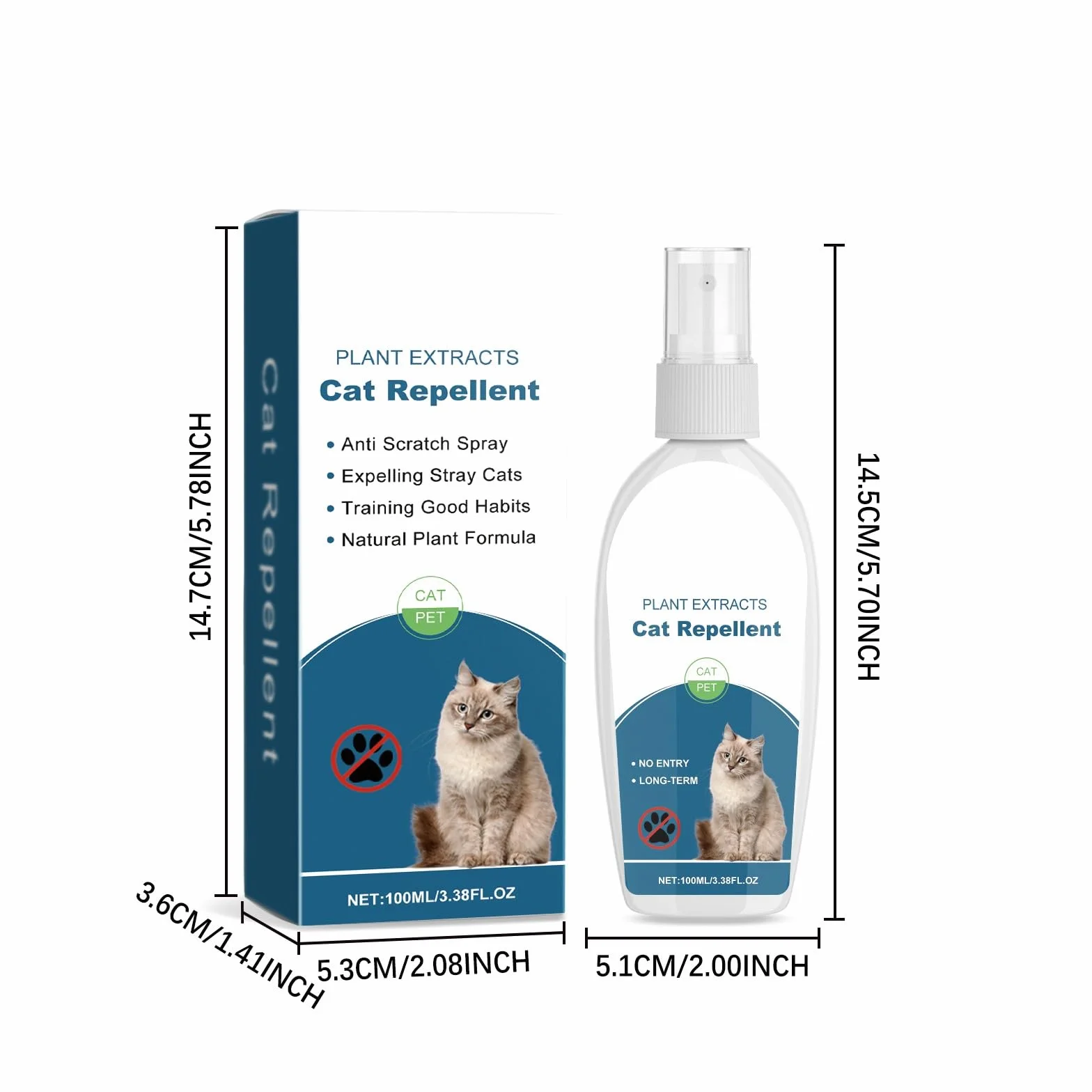 Spray do odstraszania kotów, 100 ml, środek odstraszający koty do użytku wewnątrz i na zewnątrz, spray przeciw zarysowaniom, naturalne składniki, oddawanie moczu i zarysowania, na dywany