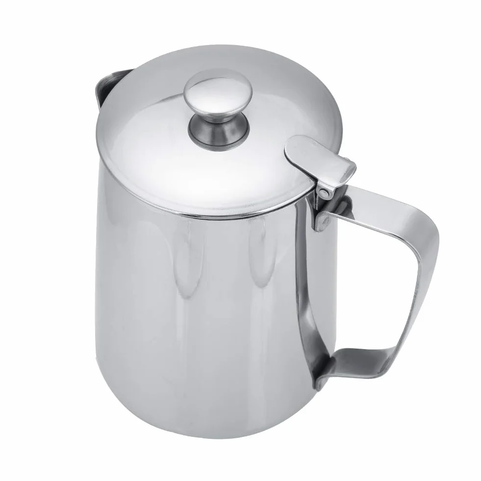 MAGT Dzbanek na mleko z pokrywką, dzbanek na mleko ze stali nierdzewnej, 1000 ml, dzbanek do kawy, pojemnik na mleko, akcesoria barista do kawy lattekowej (1000 ml)