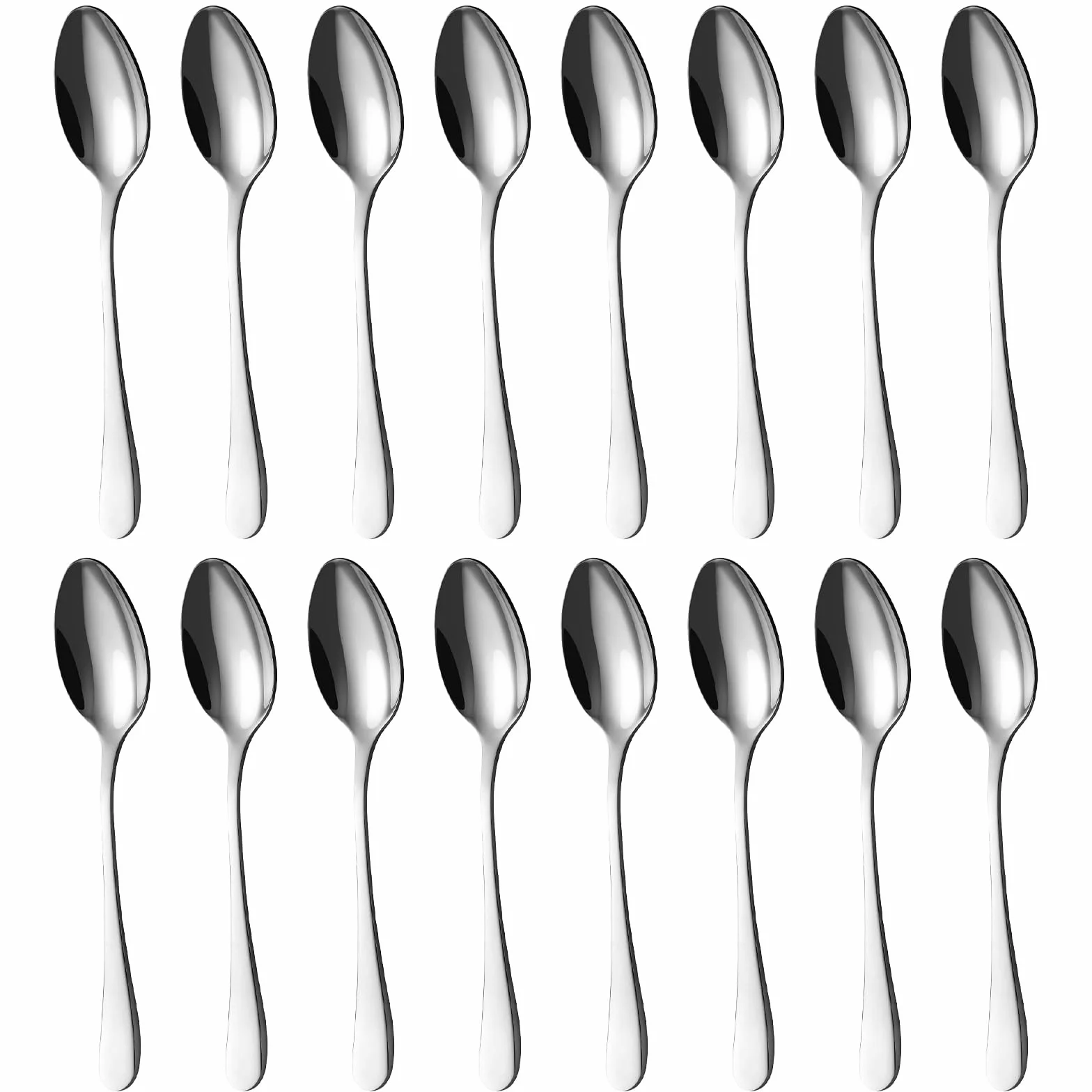 BEWOS - 16 sztuk srebrnej łyżki, łyżka obiadowa ze stali nierdzewnej o długości 20,5 cm / 8,07 cala, unikalna seria łyżeczek do kawy, łyżka do zupy nadająca się do mycia w zmywarce