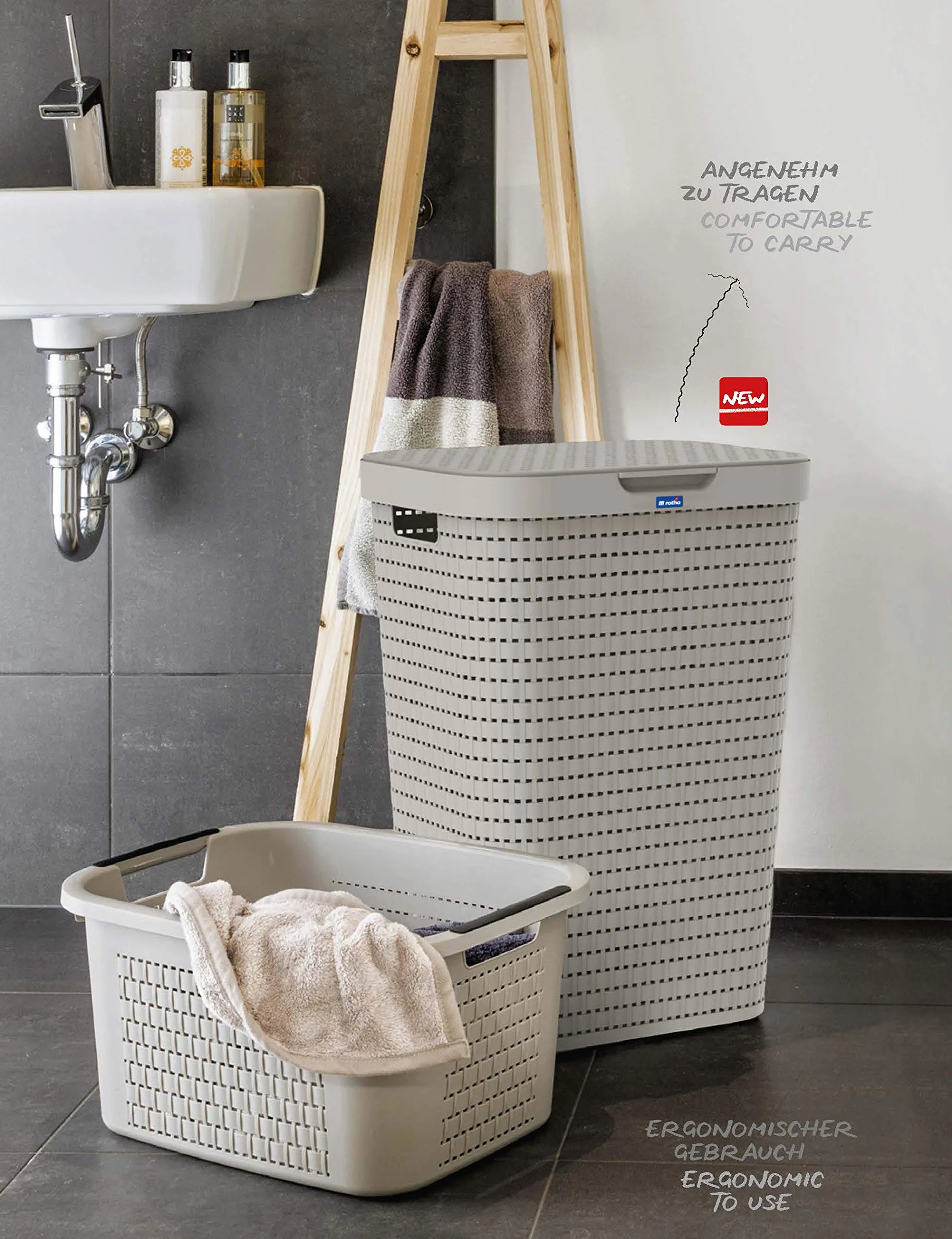 Rotho Country Kosz na Pranie, Tworzywo Sztuczne, Antracytowy, 55 l