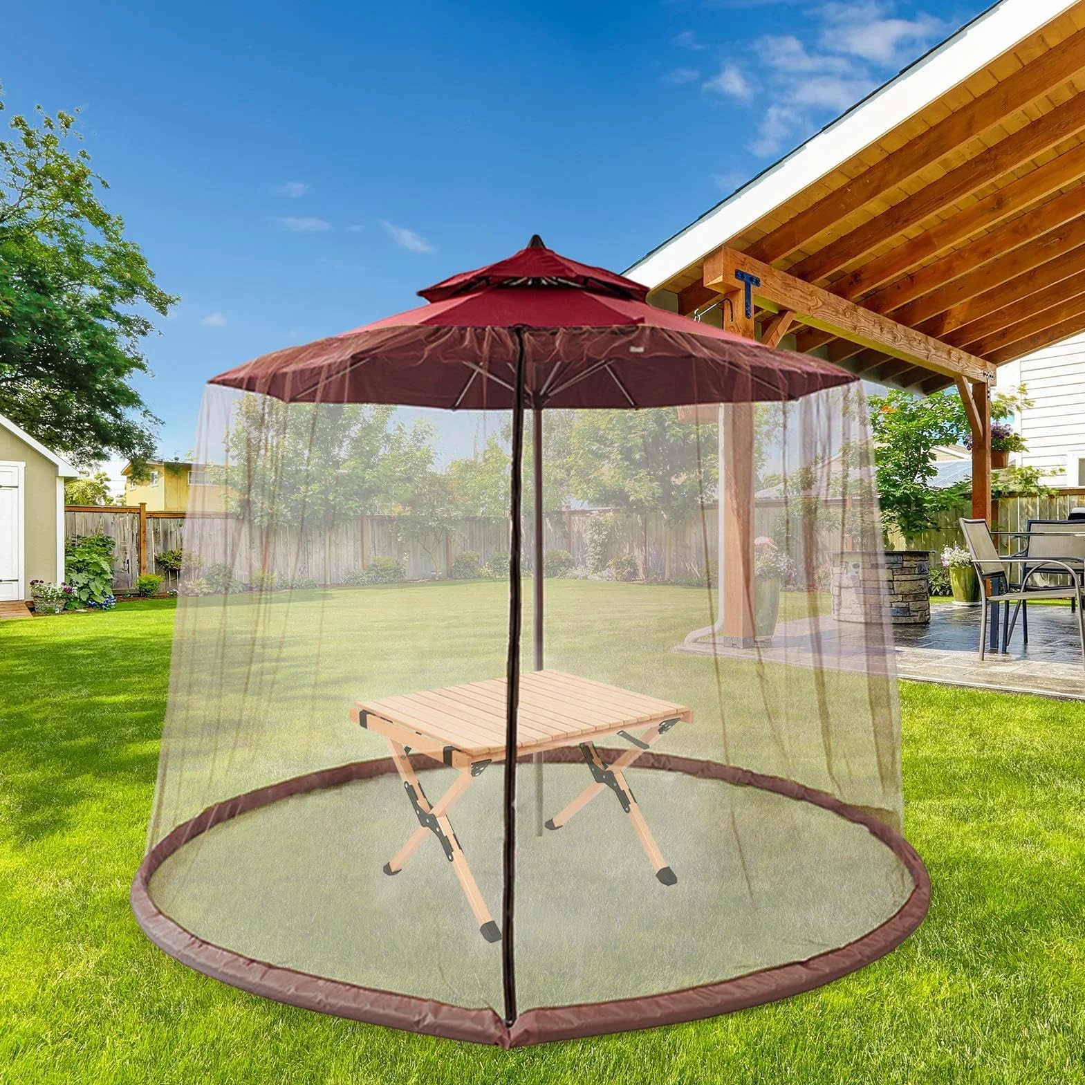 Siatka na parasol tarasowy, siatka ochronna, osłona zadaszenia zewnętrznego, 300 x 230 cm, do siatki przeciwsłonecznej z zamkiem błyskawicznym, wodoodporna i odporna na promieniowanie UV, ochrona