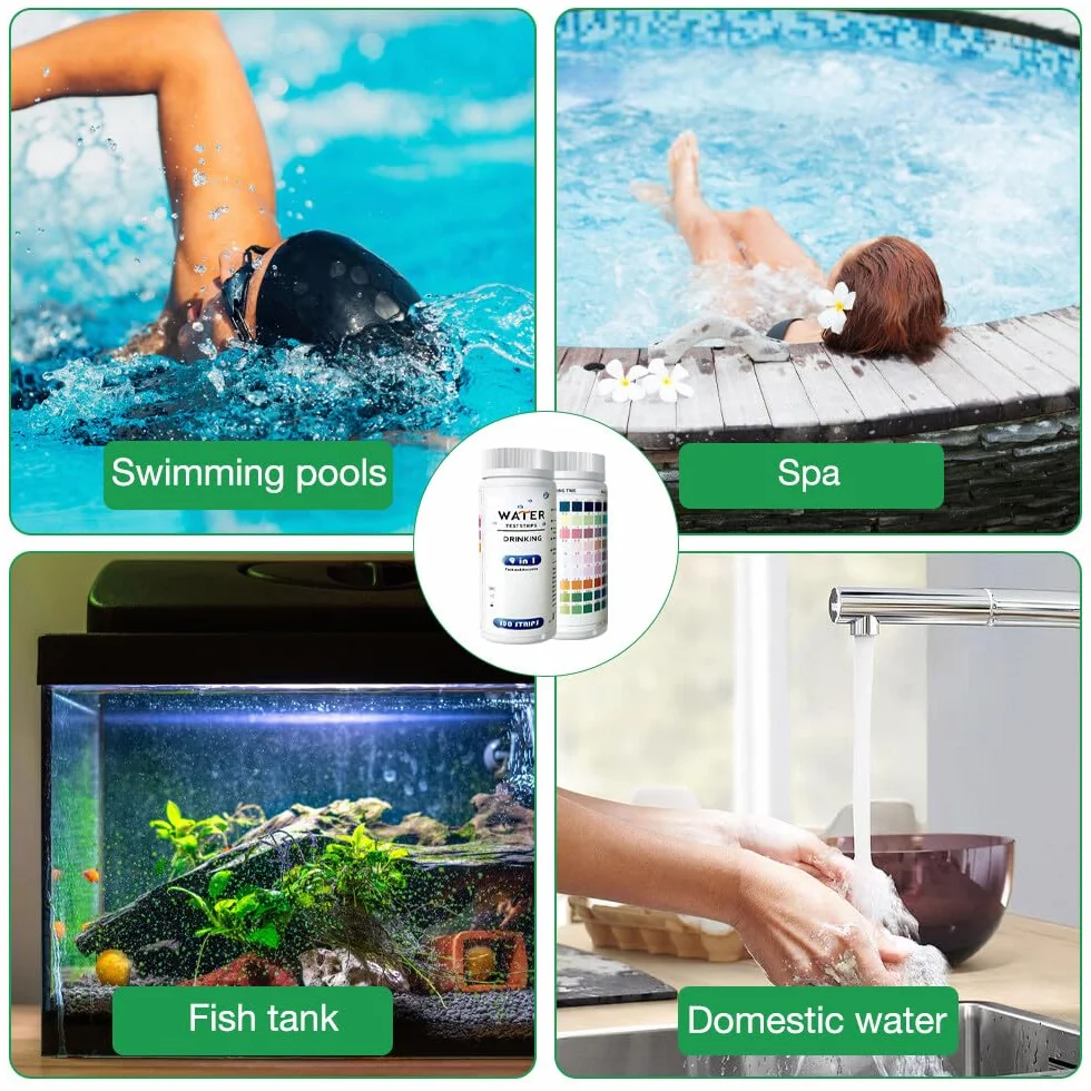 Paski testowe Basen 9 W 1, TGKYK 100 sztuk Paski Basen z rurkami testowymi, Chloru i PH Baseny, Analizator Wody Basen dla Miedzianego Żelaza Azotanu Azotanu Węglanu Azotanu i 9 innych
