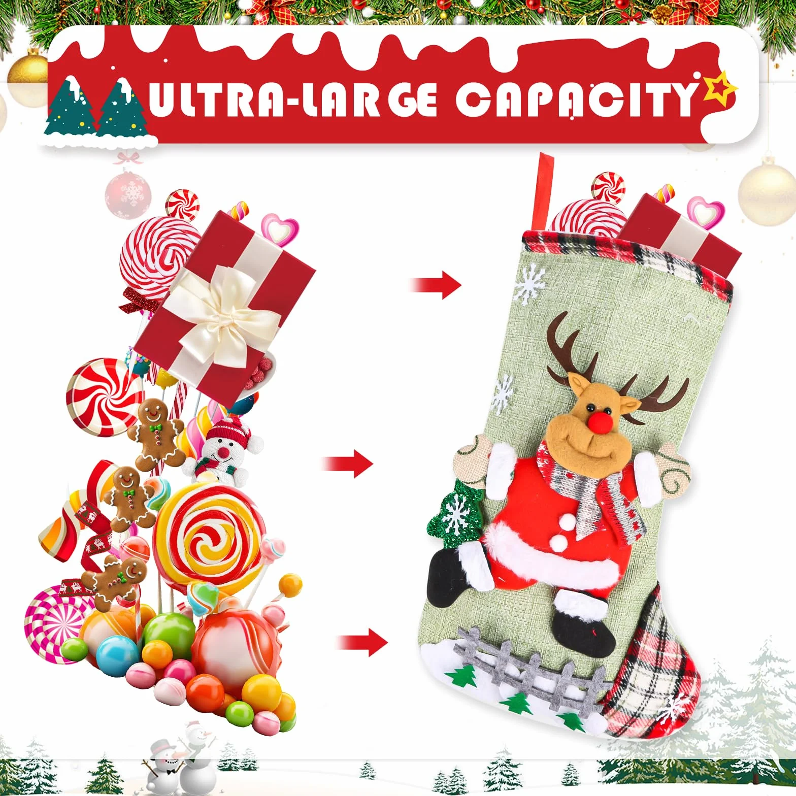 Zestaw skarpet Mikołaja, 2025 Nowe skarpety bożonarodzeniowe, buty Mikołaja do napełniania, skarpety bożonarodzeniowe do zawieszenia, Christmas Stocking Set, skarpety Mikołaja, dekoracja