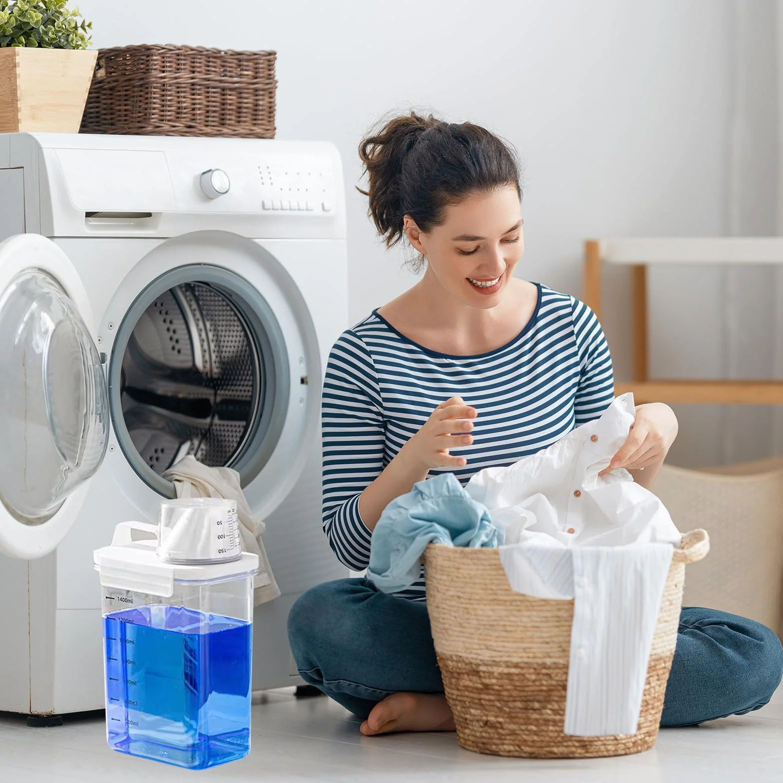 Hermetyczny dozownik detergentu z miarką – 1800 ml pojemnik na proszek do prania, wielofunkcyjny pojemnik na detergent, hermetyczne pudełko na środki piorące, karma dla zwierząt i żywność