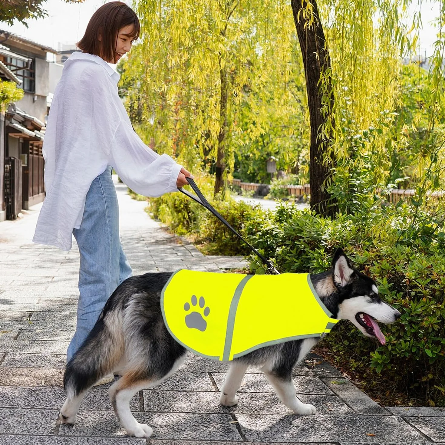 Voarge Odblaskowa kamizelka bezpieczeństwa dla psa, wysoka widoczność, odblaskowa kamizelka bezpieczeństwa kurtka dla zwierząt domowych na noc na zewnątrz, Żółty, Medium