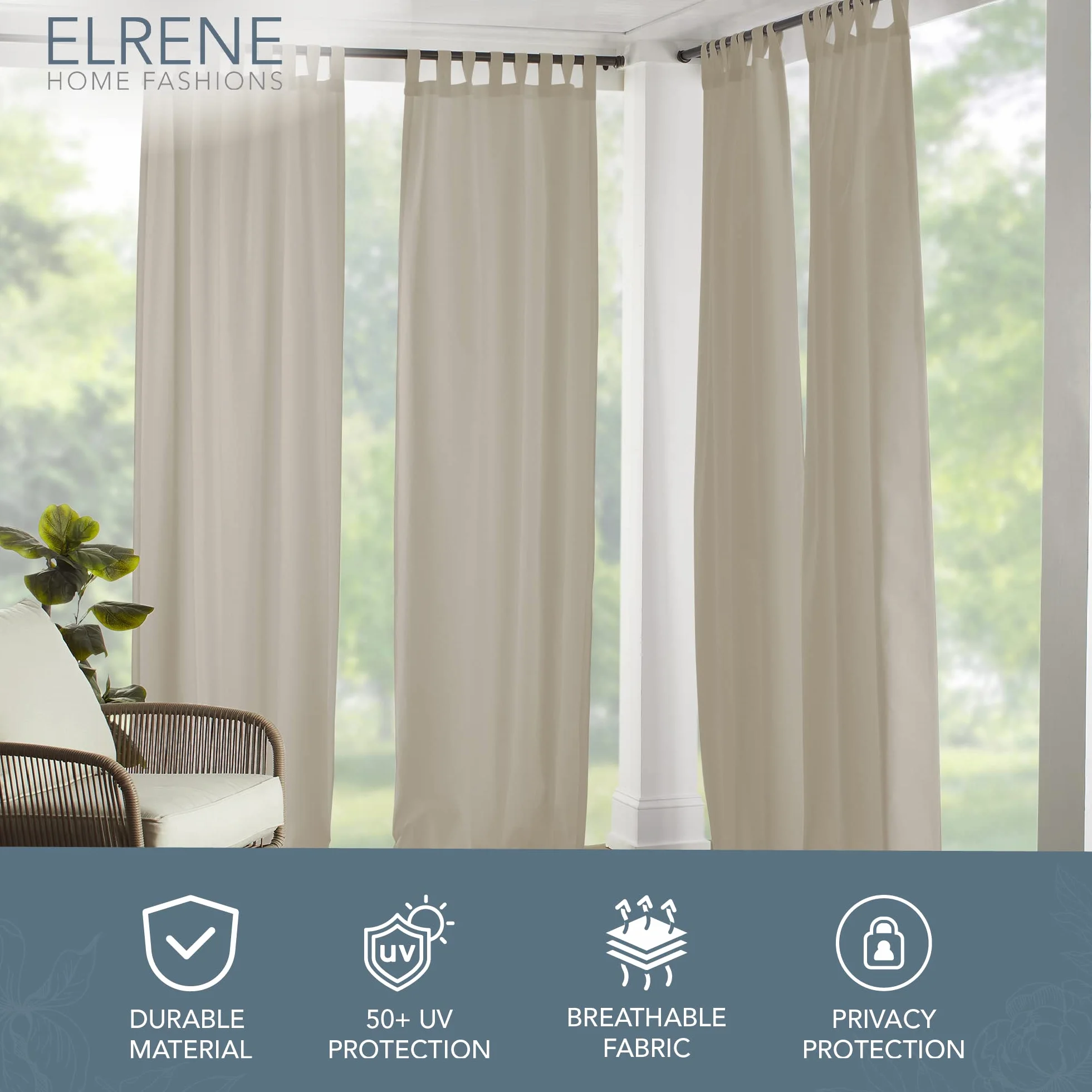 Elrene Home Fashions Do wewnątrz lub na zewnątrz, solidny panel zasłonowy do okien, patio, pergoli, tarasu lub kabany, 132 x 213 cm, taupe, 1 panel