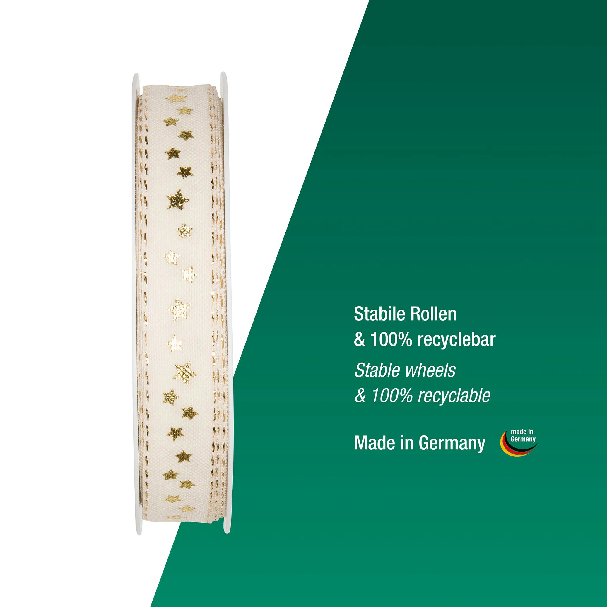 Halbach Seidenbänder 295 wstążka prezentowa Boże Narodzenie, poliester, kremowa, 15 mm x 18 m
