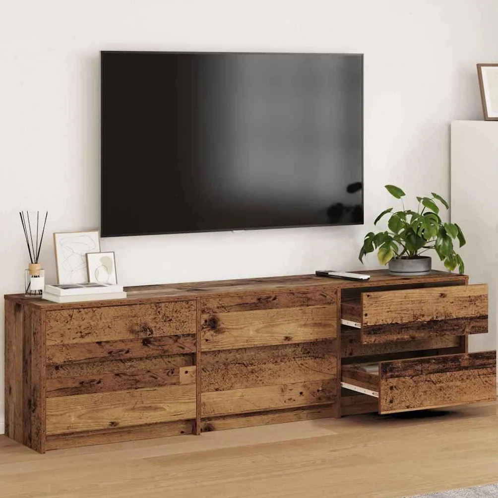 Rustykalna szafka pod telewizor brązowa, 180 x 34 x 50 cm, drewniana podstawka pod telewizor do salonu, centrum rozrywki z drzwiami przesuwnymi, konsola TV do sypialni, uniwersalna szafka na