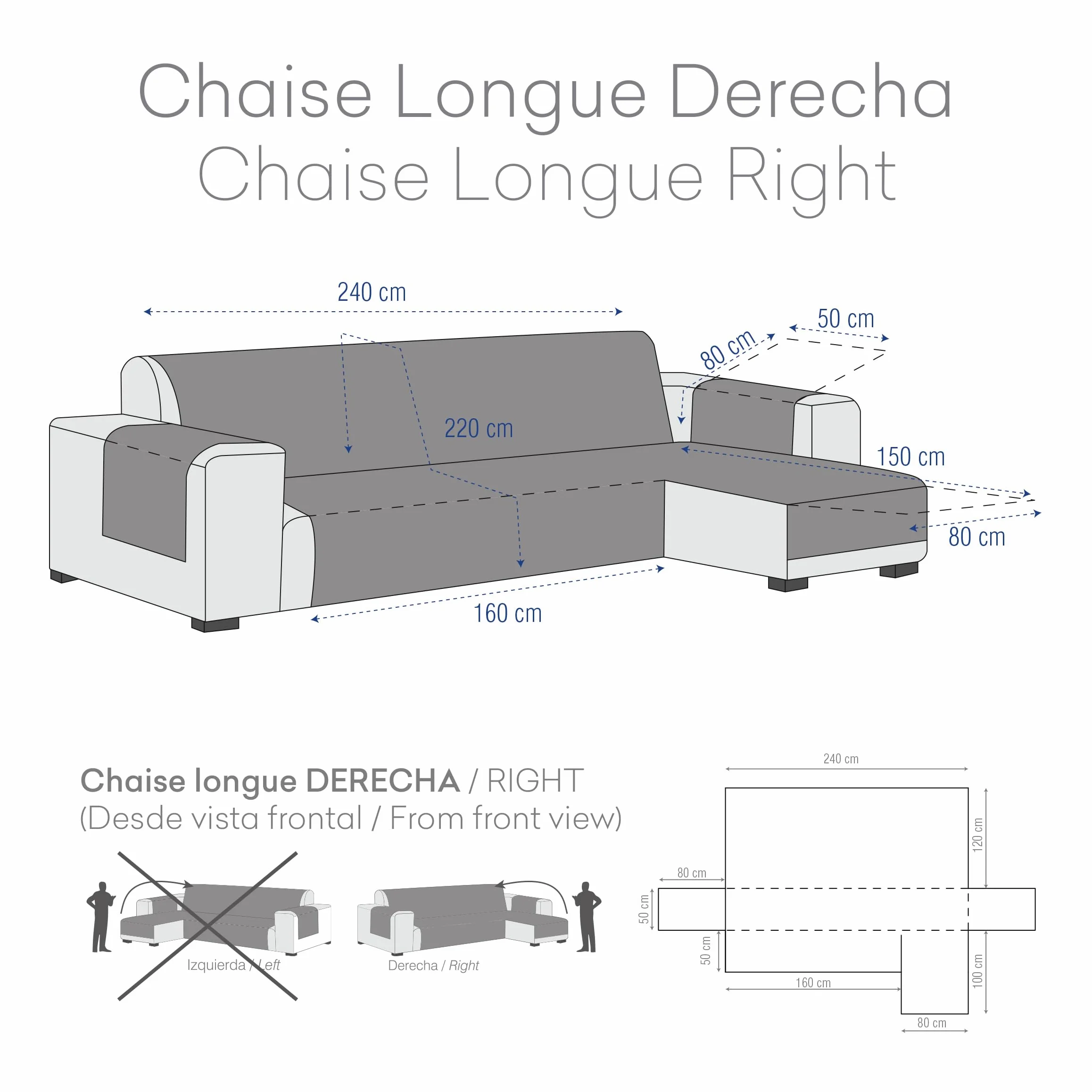 Eysa Valkiria Chaise Longue 240 cm Prawy widok z przodu Kolor 11