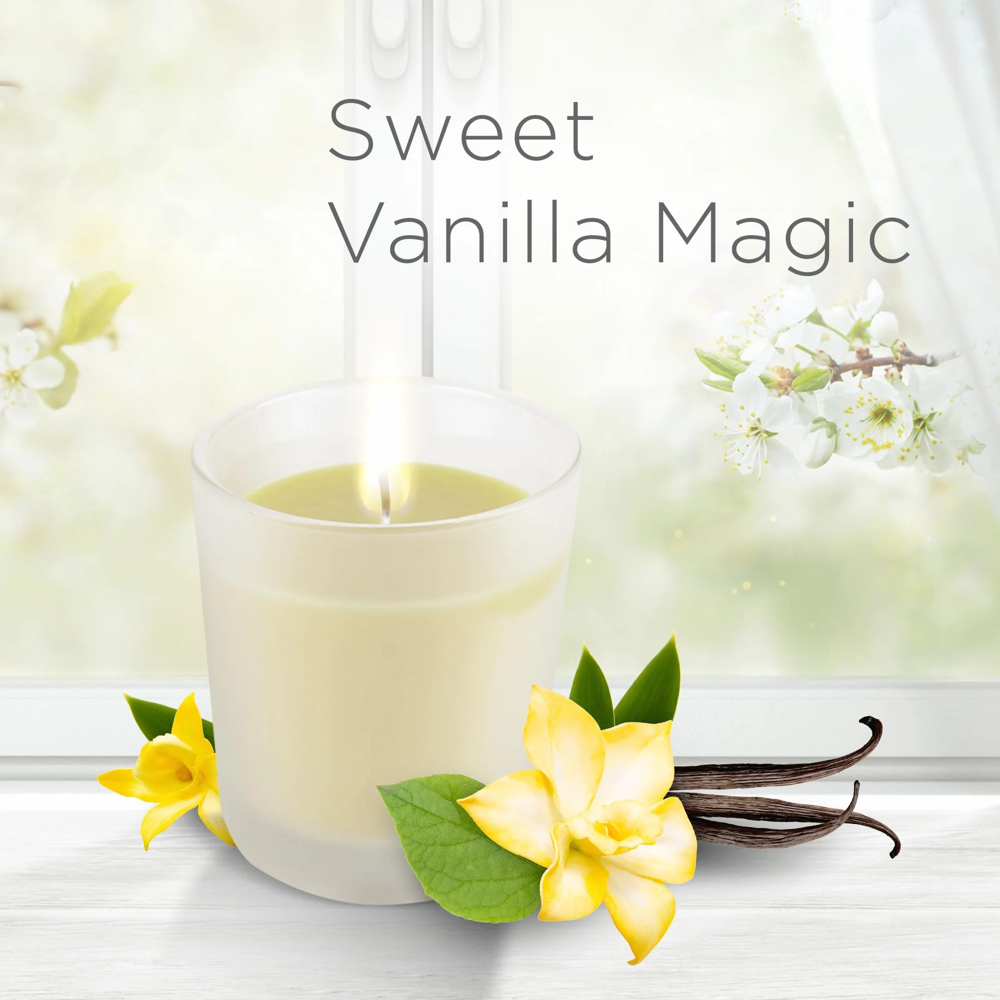 Air Wick Świeca zapachowa XL w słoiku – zapach: Sweet Vanilla Magic – czas palenia do 40 godzin – zawiera naturalne olejki eteryczne – świeca zapachowa 220 g