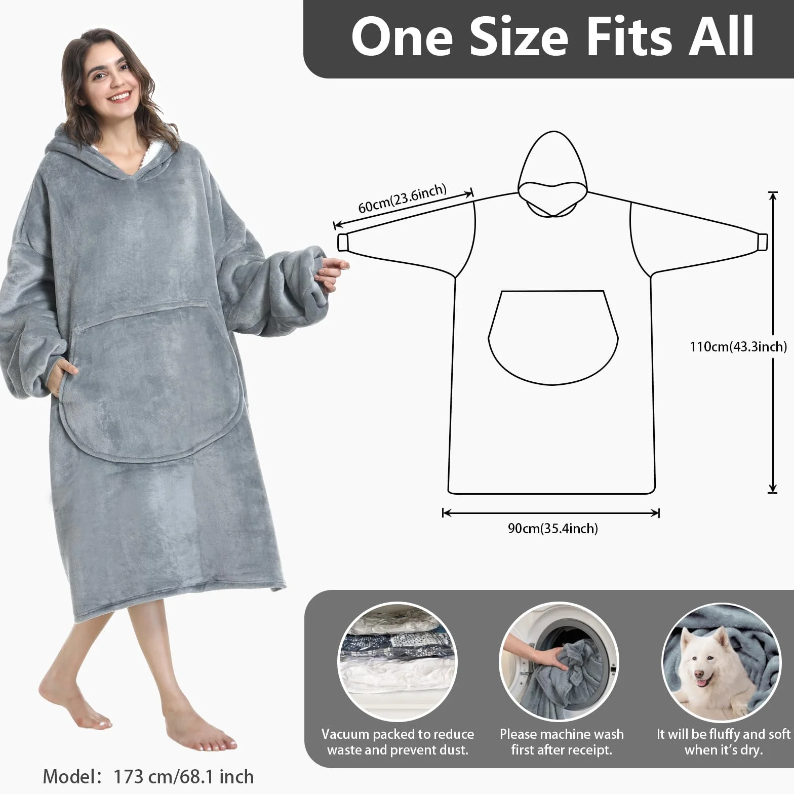 MOKANI Koc z rękawami i kapturem, bluza z kapturem, koc z rękawami, duży rozmiar, bluza z kapturem dla kobiet i mężczyzn