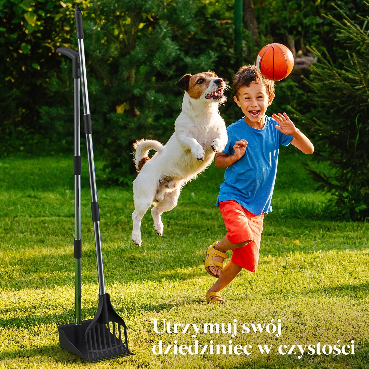 Lifewit Plastikowa szufelka dla psa, na podwórko, lekka, przenośna, dla średnich i małych psów, regulowany, metalowy drążek, długi uchwyt, zestaw szufelek na trawnik, podwórko, trawę