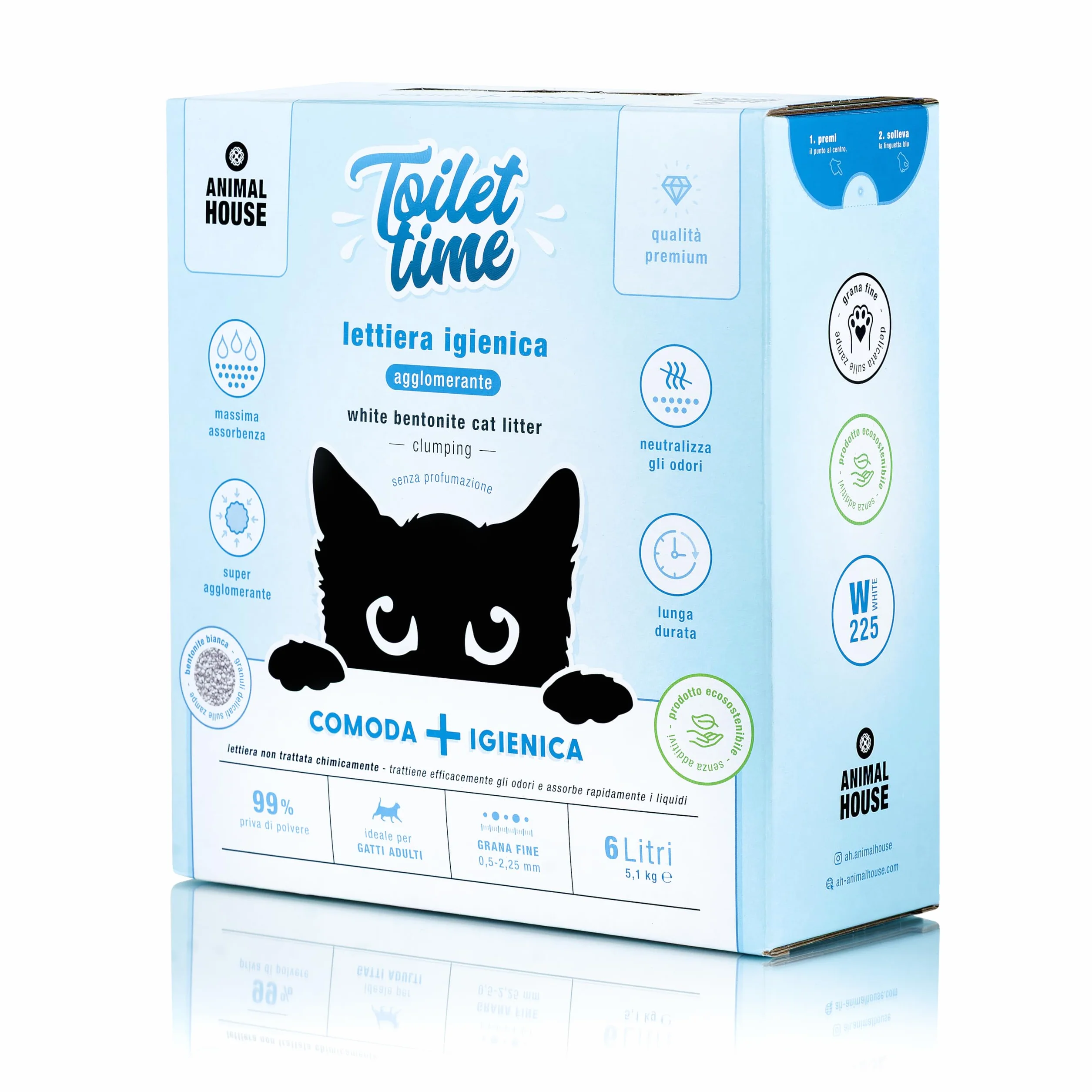 Bentonitowy żwirek dla kota 6 l Animal House Toilet Time antystatyczny chłonny 5,1 kg biały