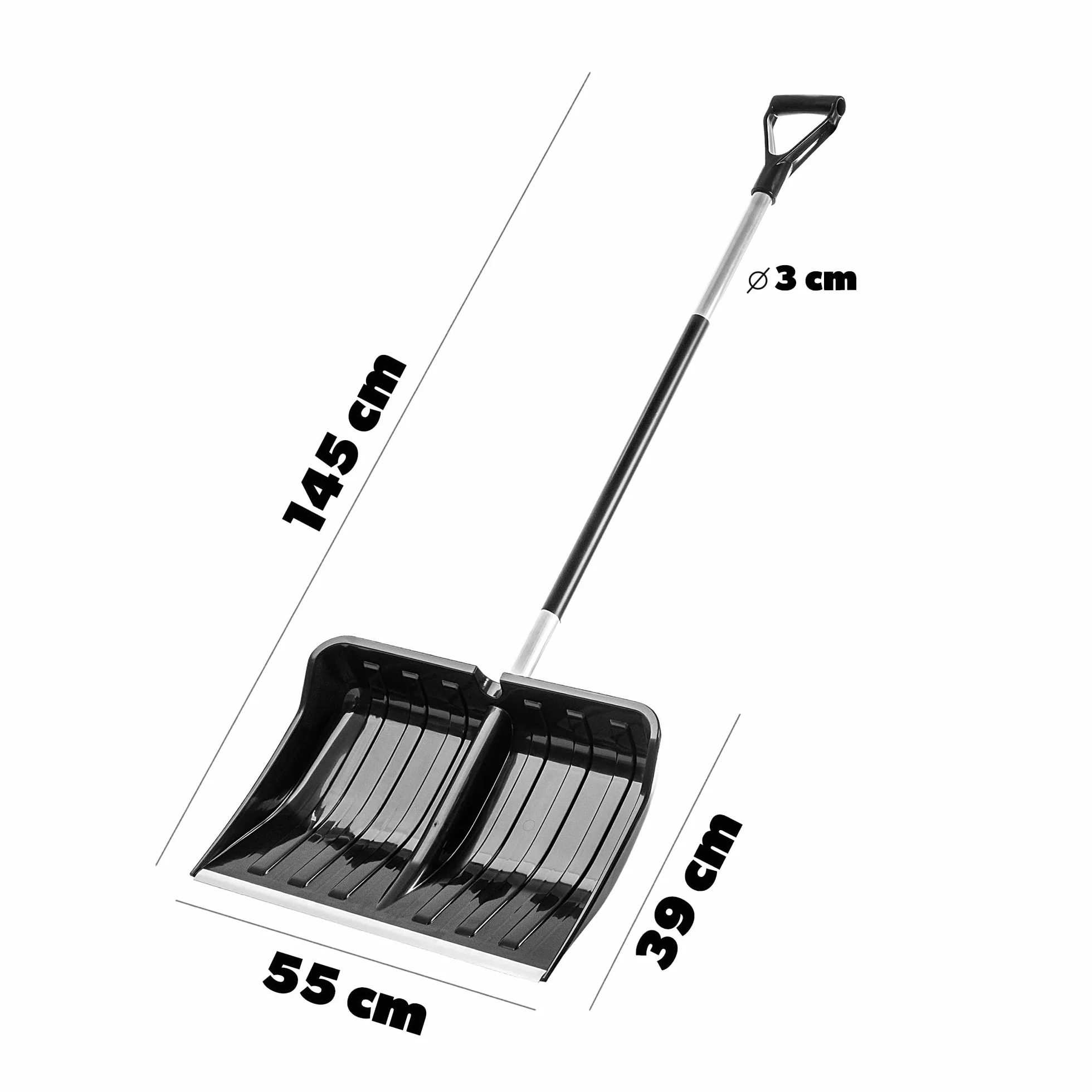 KADAX Łopata do śniegu z aluminiowym uchwytem, 50 x 141 cm, łopatka do śniegu z ergonomicznym uchwytem, z tworzywa sztucznego, z aluminiowym mocowaniem (czarna 2)