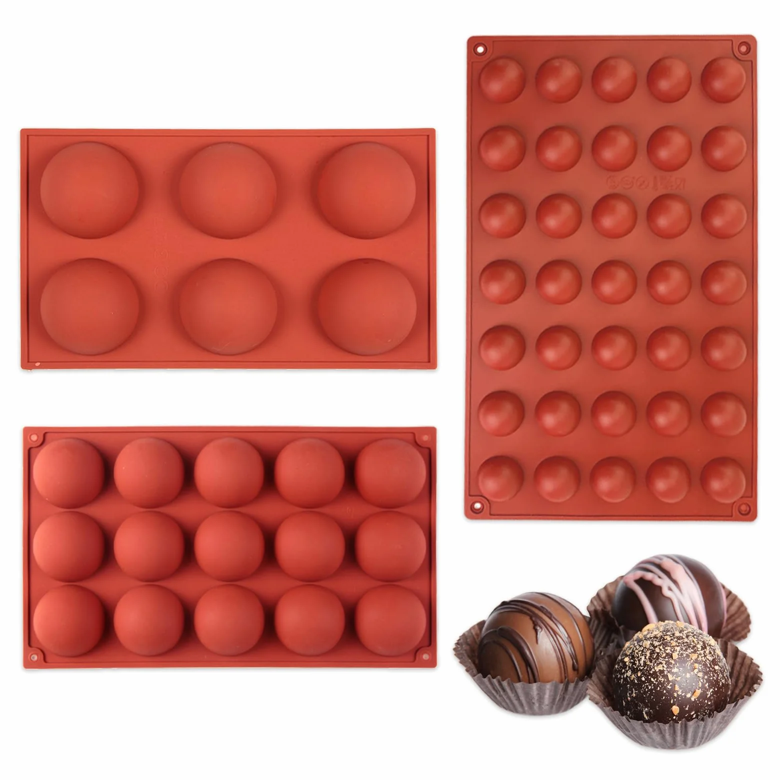 Wekuw Silikonowa Forma Półkula, 3 Sztuki: Forma Na Czekoladę, Galaretkę, Ciasto I Mousse (6/15/35 Dziur), Kolor Kawowy Brązowy
