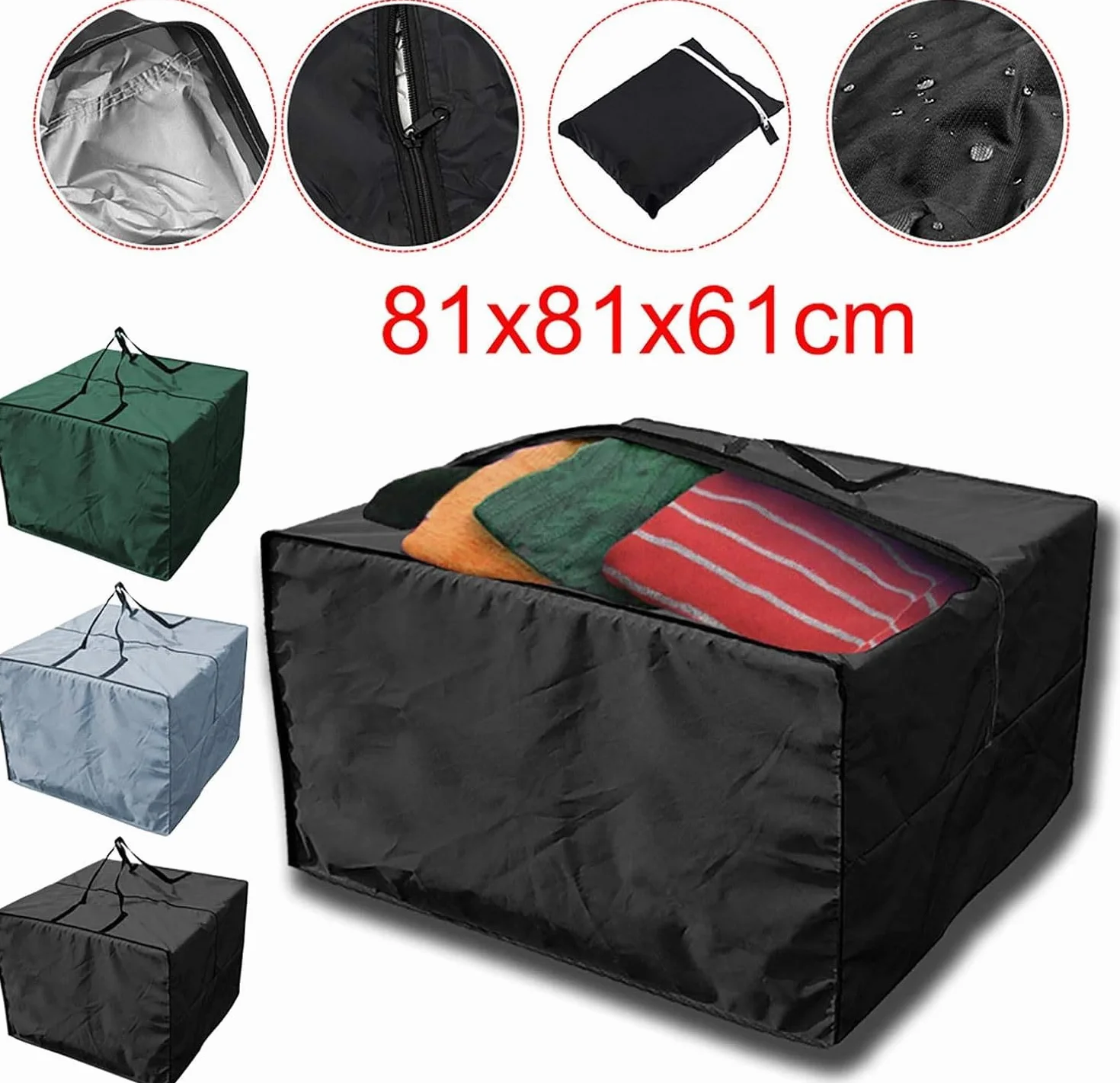 Torba do przechowywania i pokrowiec ochronny na poduszki wypoczynkowe,torba do przechowywania, torba do przechowywania, torba z uchwytem do noszenia, wodoszczelna, 80 x 80 x 60 cm
