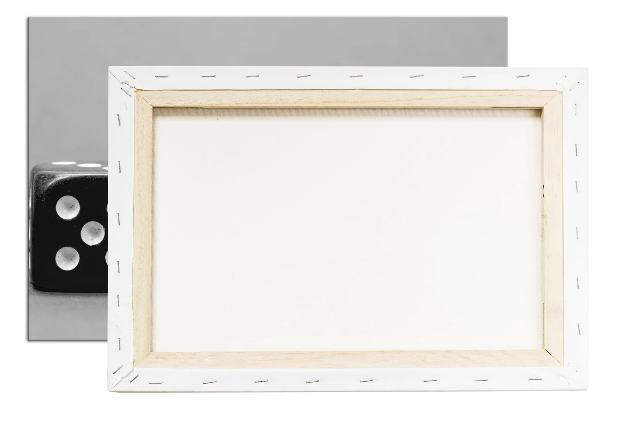 deyoli Kwadratowa kostka do gry, format: 75 x 50 cm, efekt: czarny/biały jako obraz na płótnie, motyw oprawiony na ramie z prawdziwego drewna, wysokiej jakości druk cyfrowy z ramą