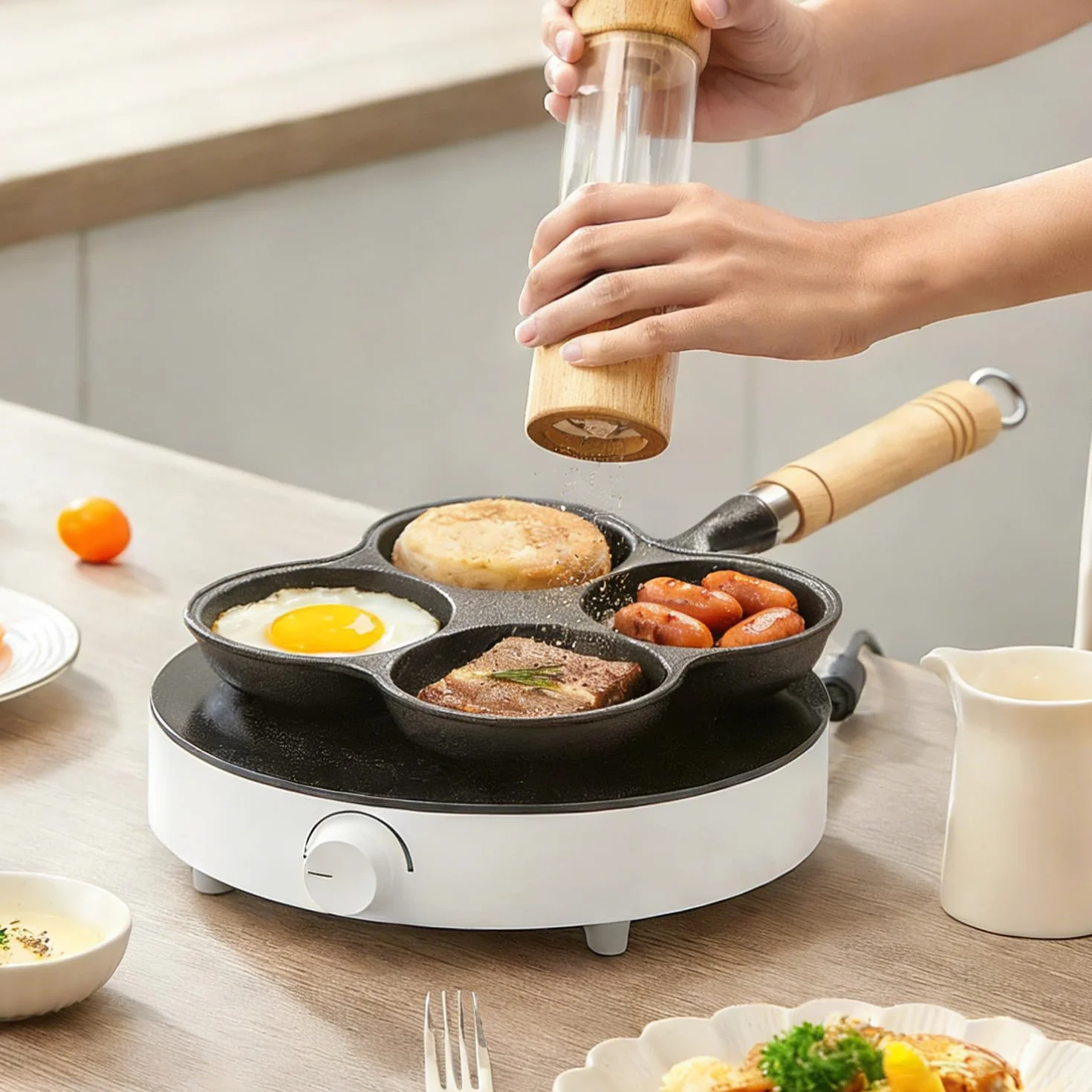 Patelnia do jajek 4 filiżanki Żeliwna patelnia do omletów z powłoką nieprzywierającą na śniadanie, Patelnia do smażenia jajek do kuchenki gazowej i naczyń indukcyjnych