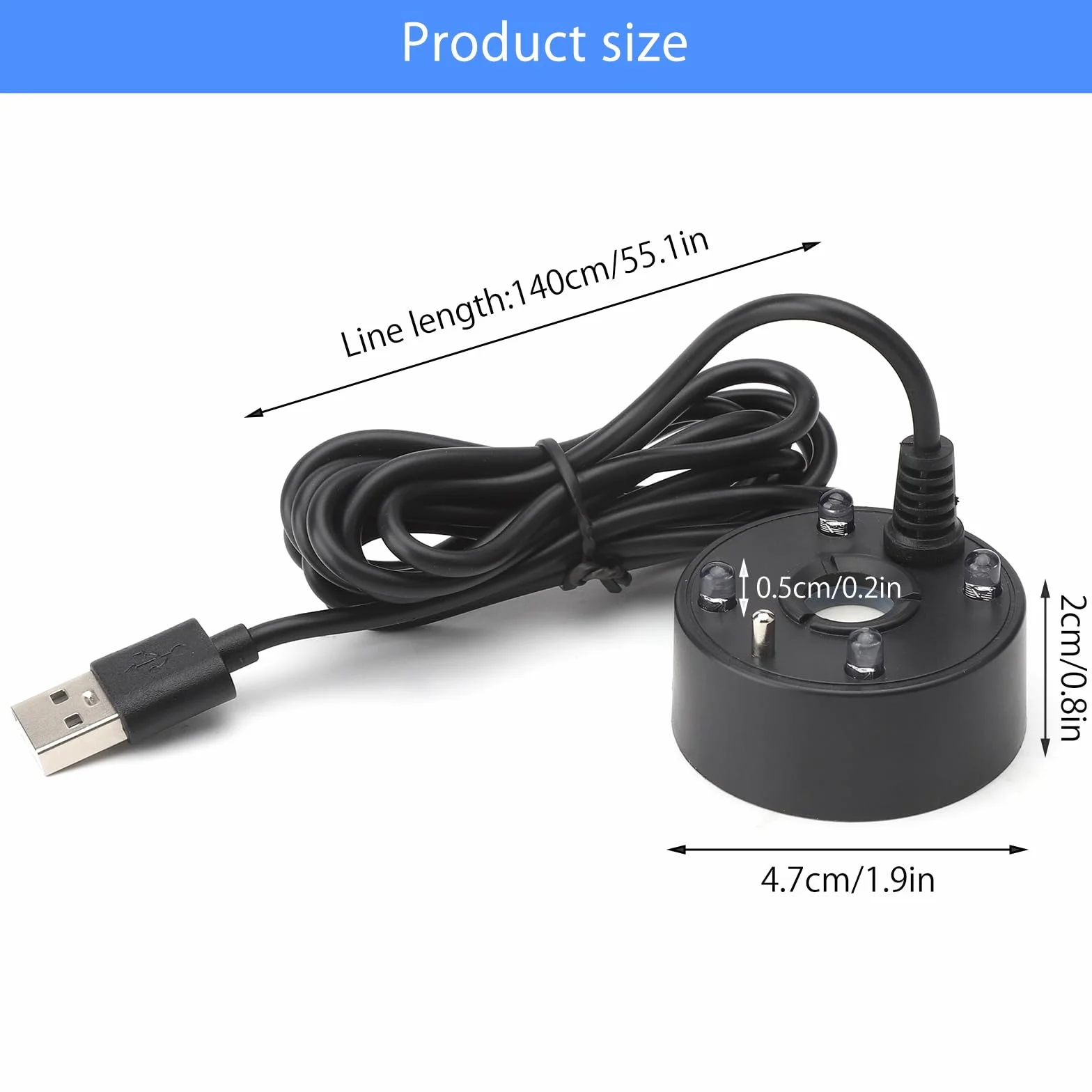 APOMOONS Wytwornica mgły do akwarium, ultradźwiękowy nebulizator, USB LED, zmiana koloru, urządzenie przeciwmgielne z ochroną przed brakiem wody, do fontanny, stawu, akwarium, łatwy w obsłudze, 5 V
