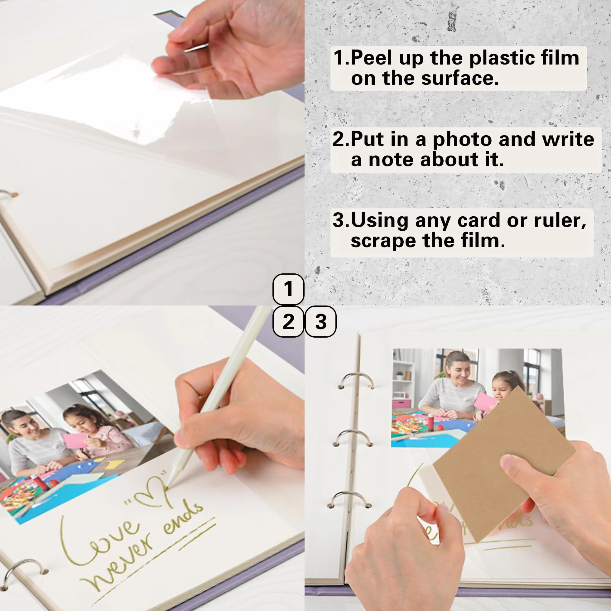 Vienrose Samoprzylepny album fotograficzny do scrapbookingu, strony uzupełniające, album na 3 segregatory, idealny dla niemowląt i zwierząt domowych, na rocznicę, 80 stron