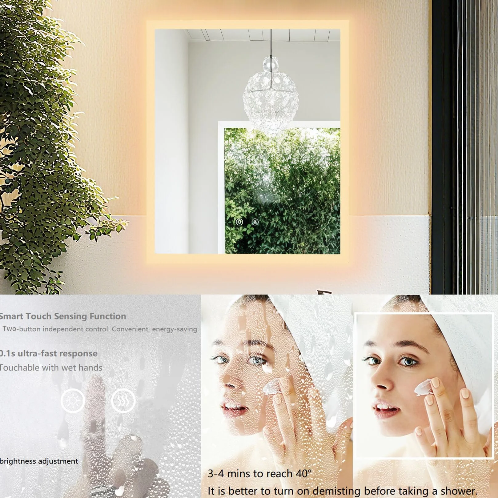 LUVODI Lustro łazienkowe 40 x 50 cm Lustro ścienne LED z oświetleniem Lustro Przeciwmgielne Lustra Toaleta 2 Dotykowe